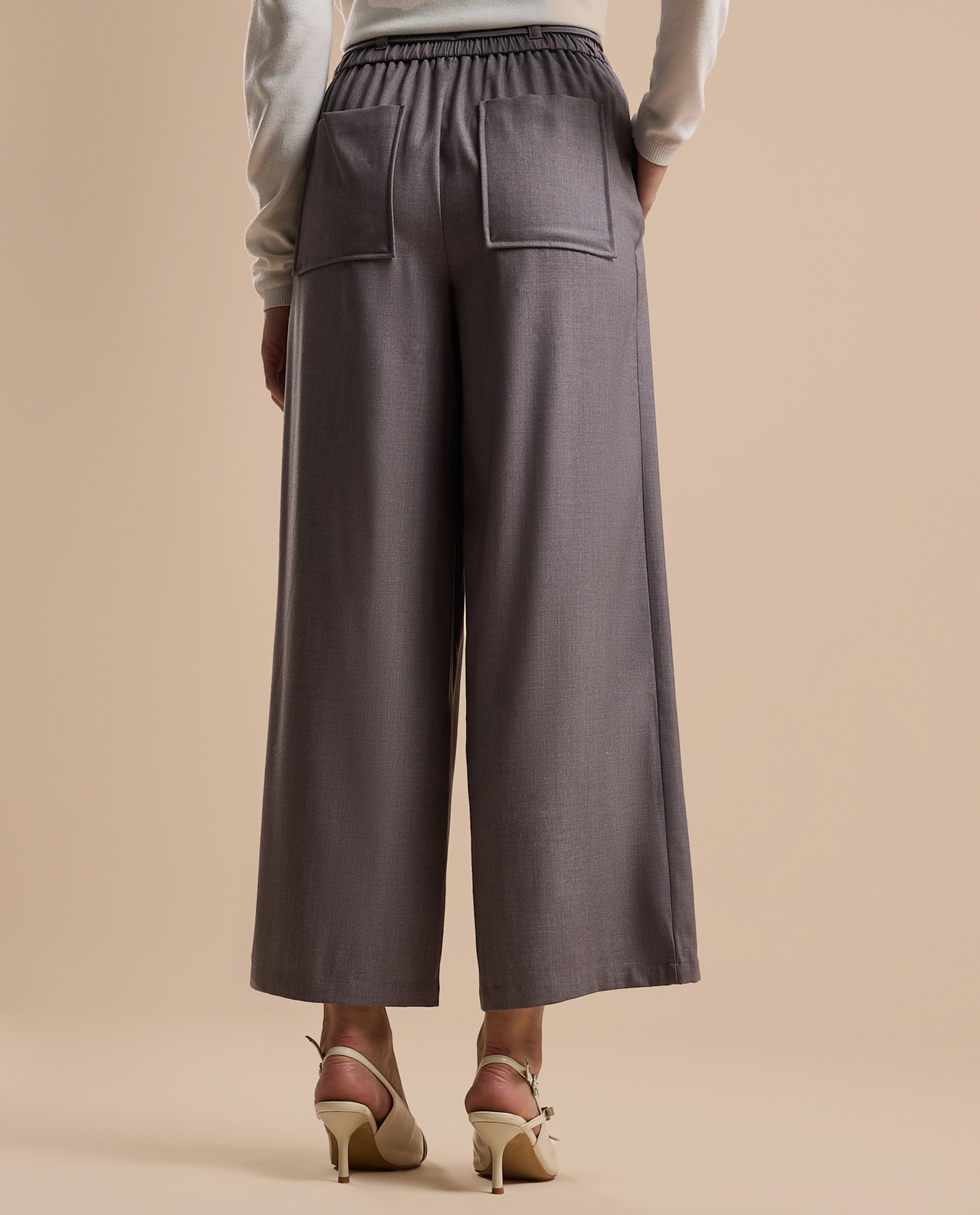 Solid Wide Leg Pants with Drawstring Waist