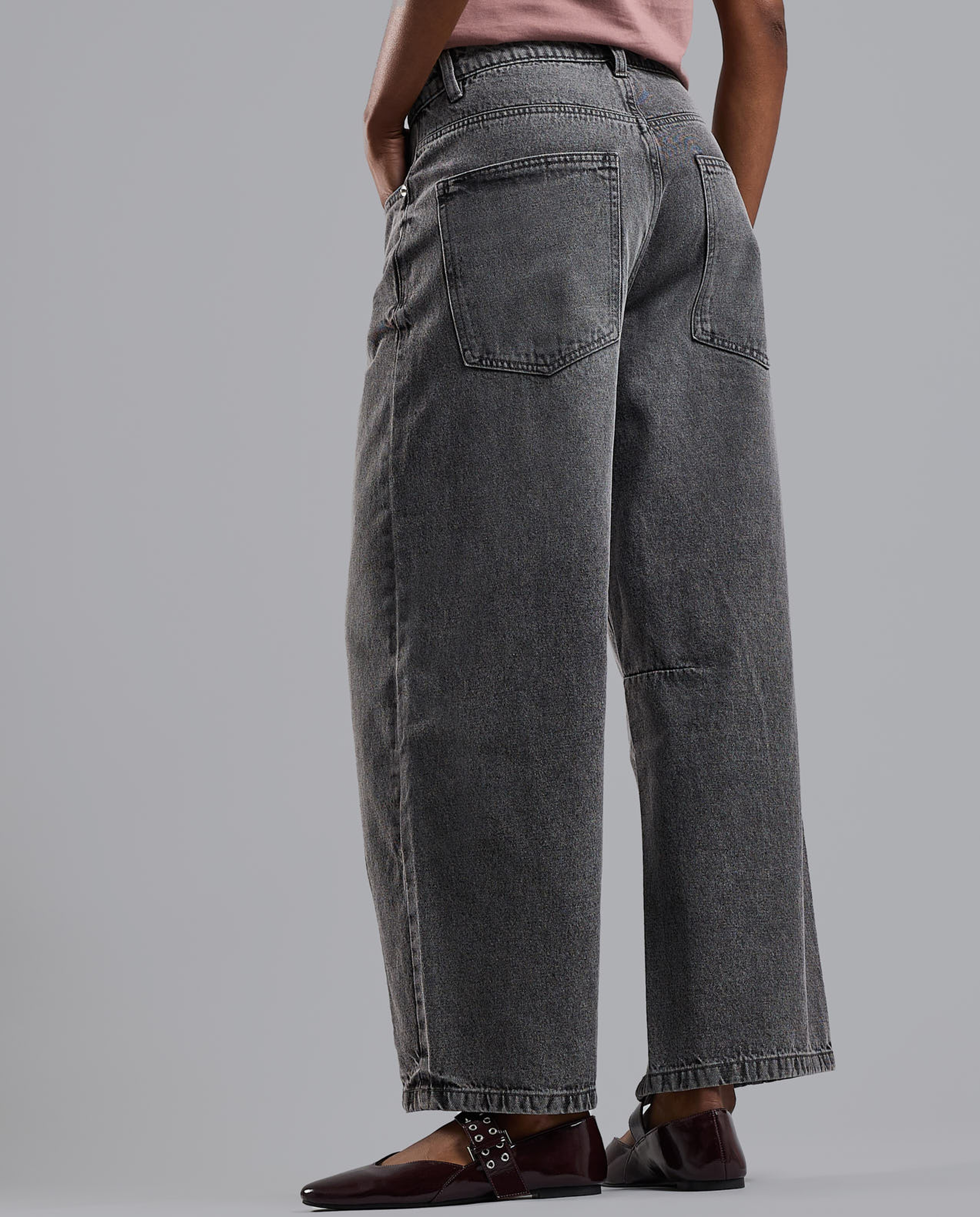 Washed Baggy Jeans with Button Closure