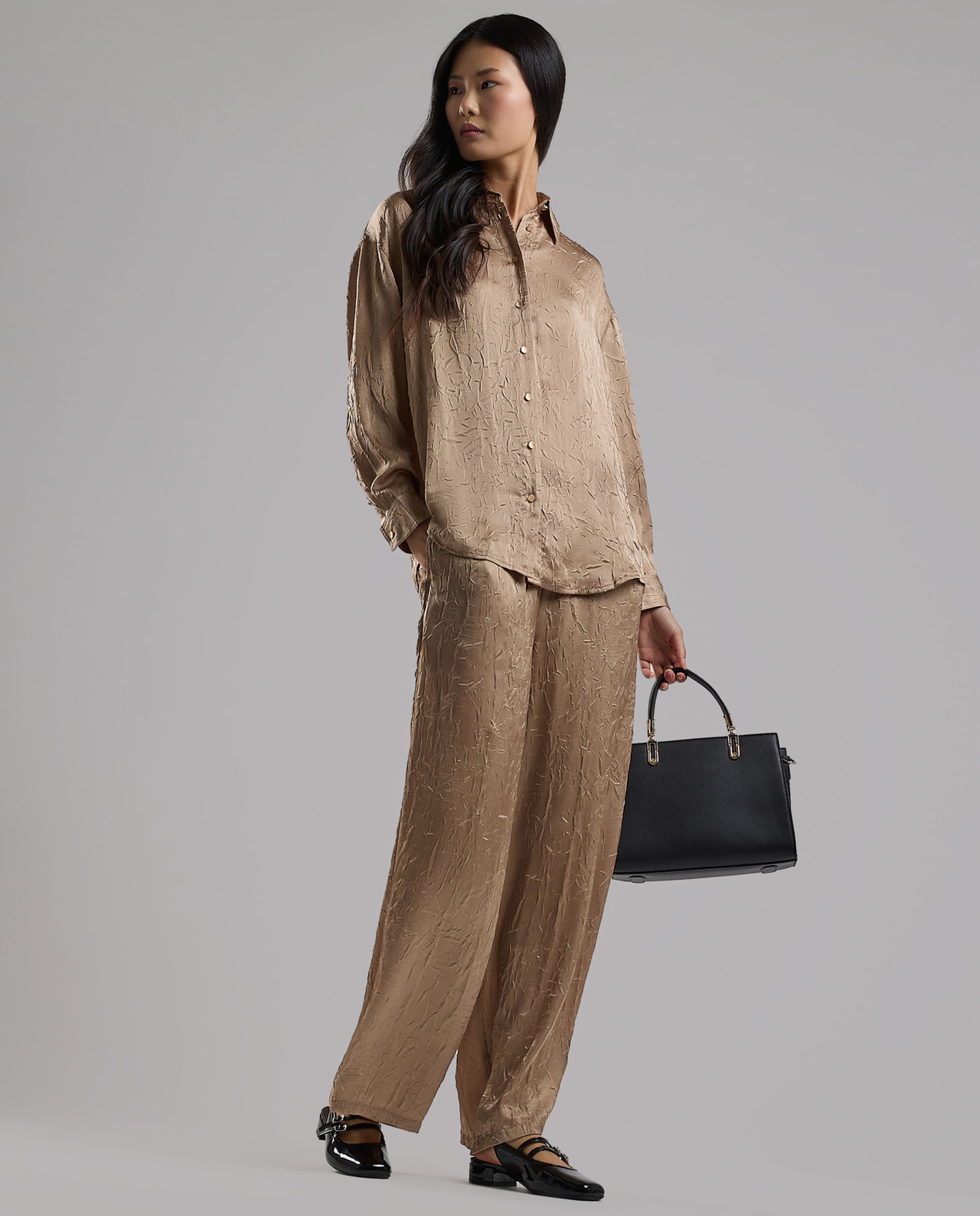 Crinkled Pants with Elastic Waist