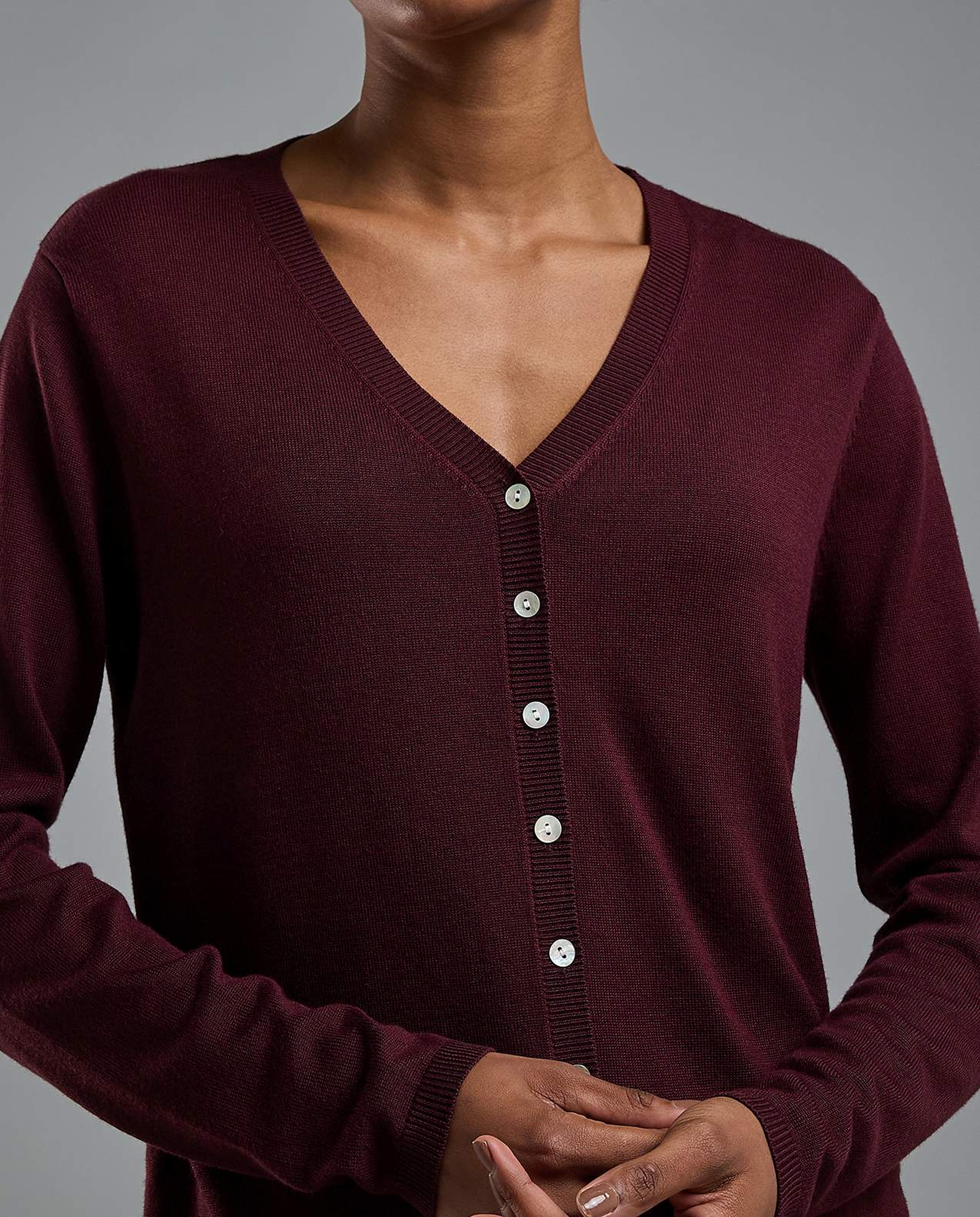 Solid V-Neck Cardigan with Button Closure
