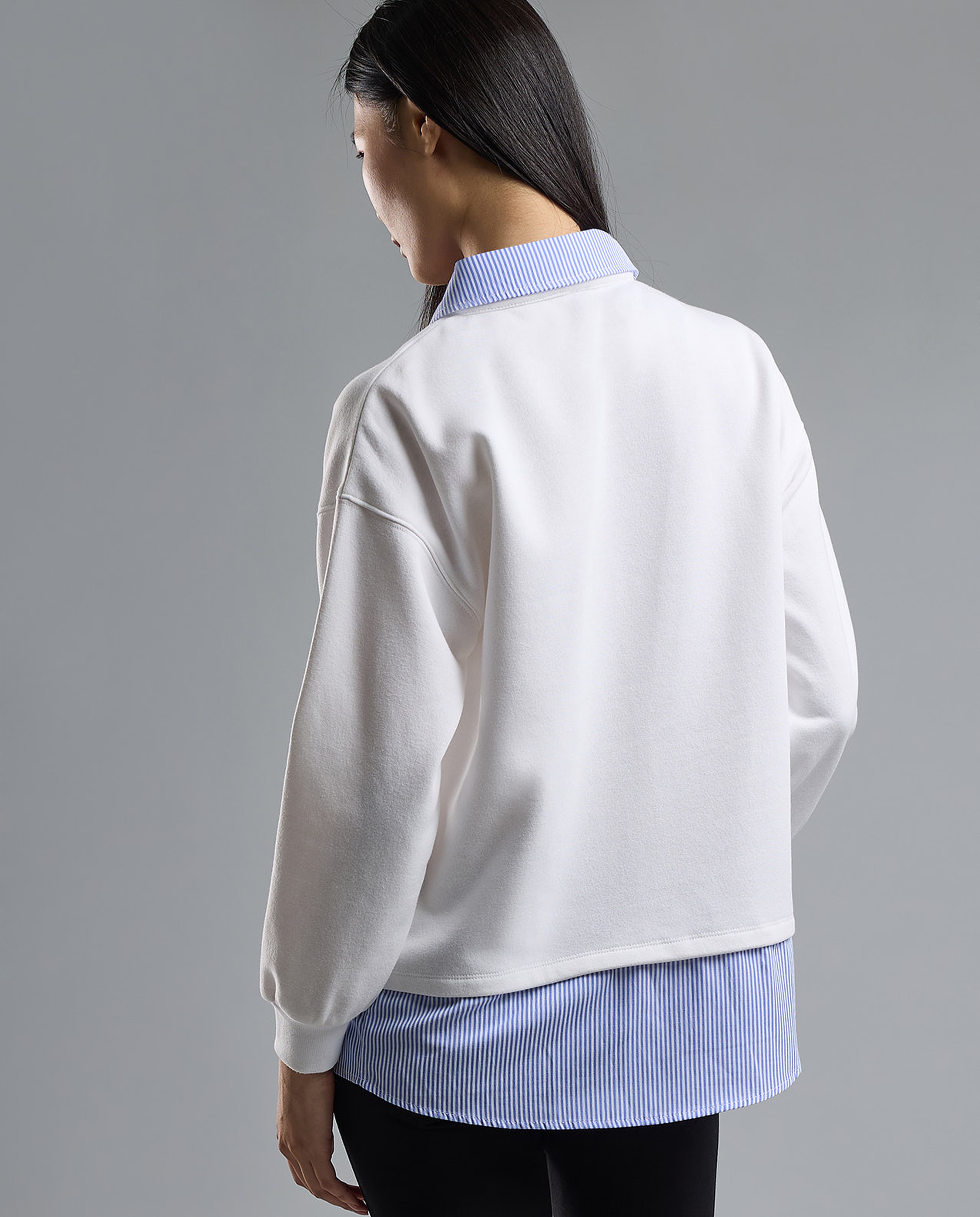 Color Block Collared Sweatshirt with Long Sleeves