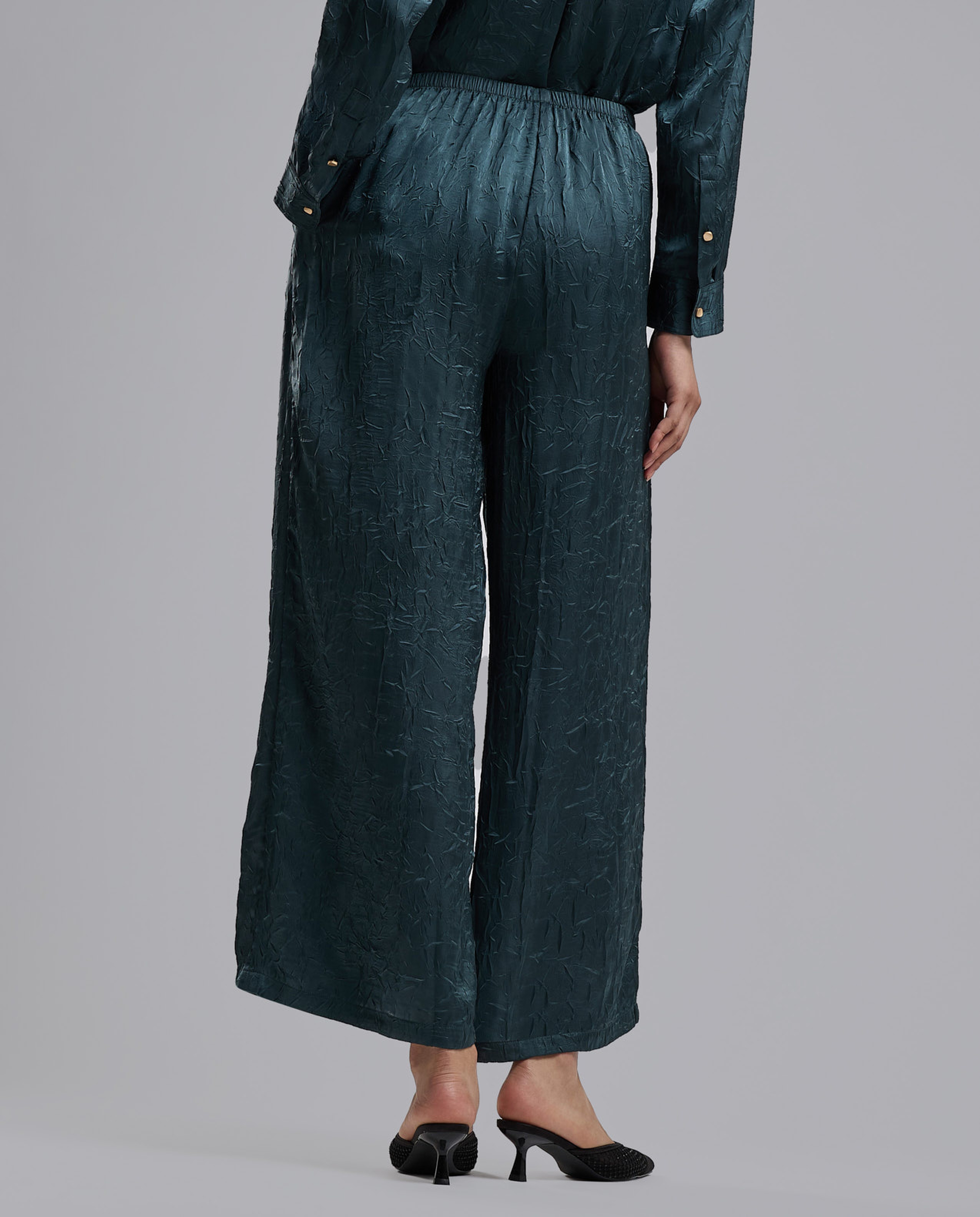 Crinkled Pants with Elastic Waist