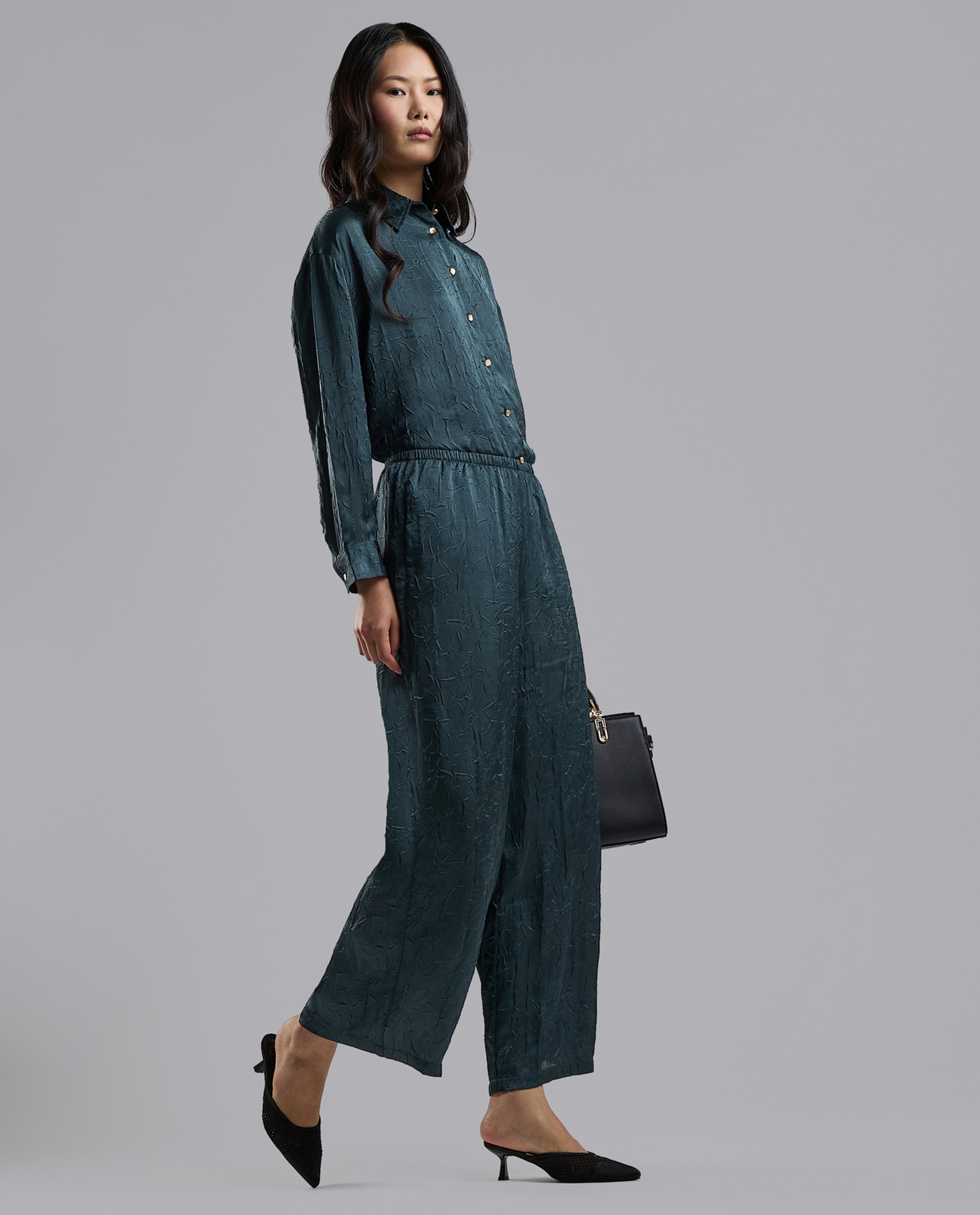 Crinkled Pants with Elastic Waist