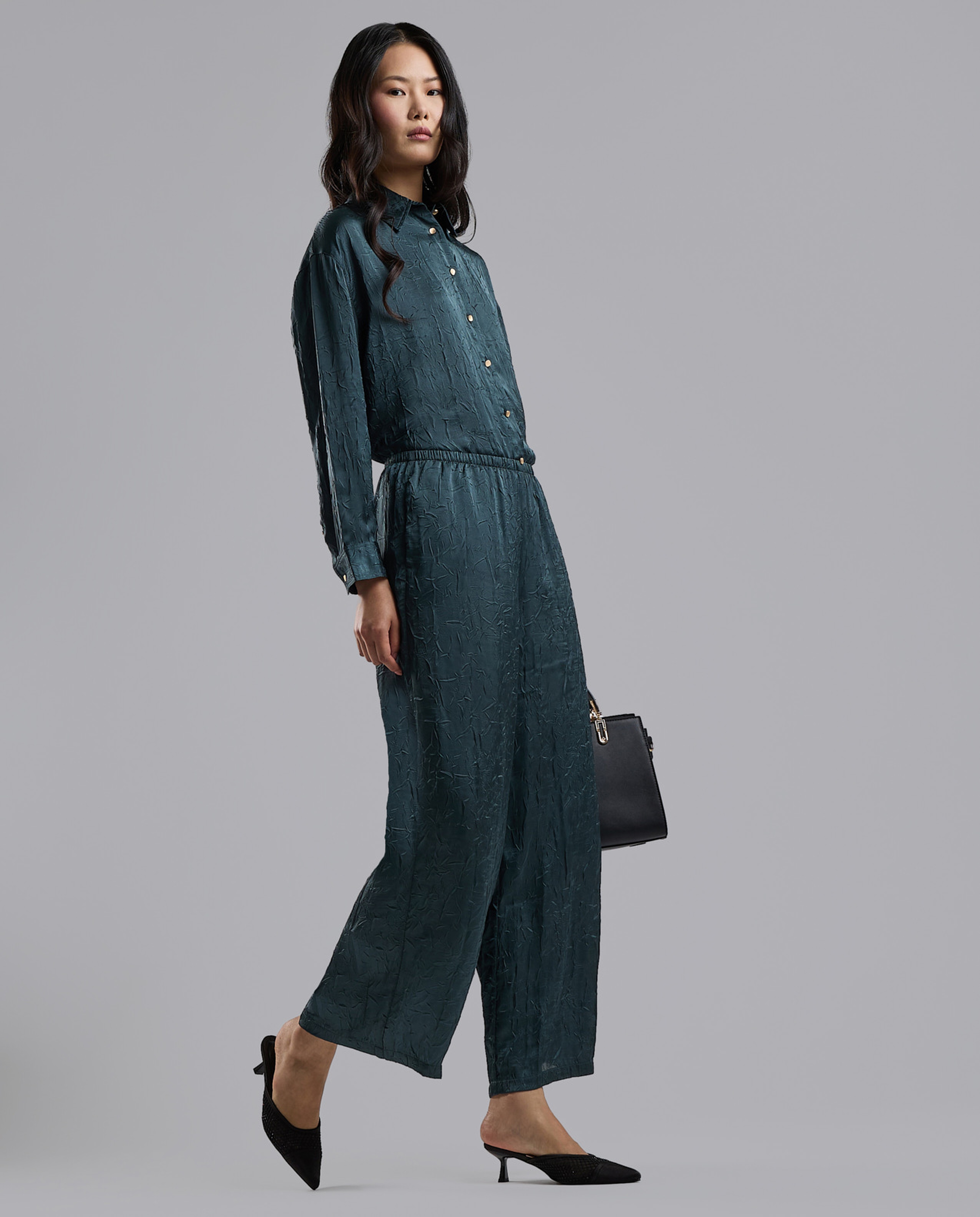 Crinkled Pants with Elastic Waist