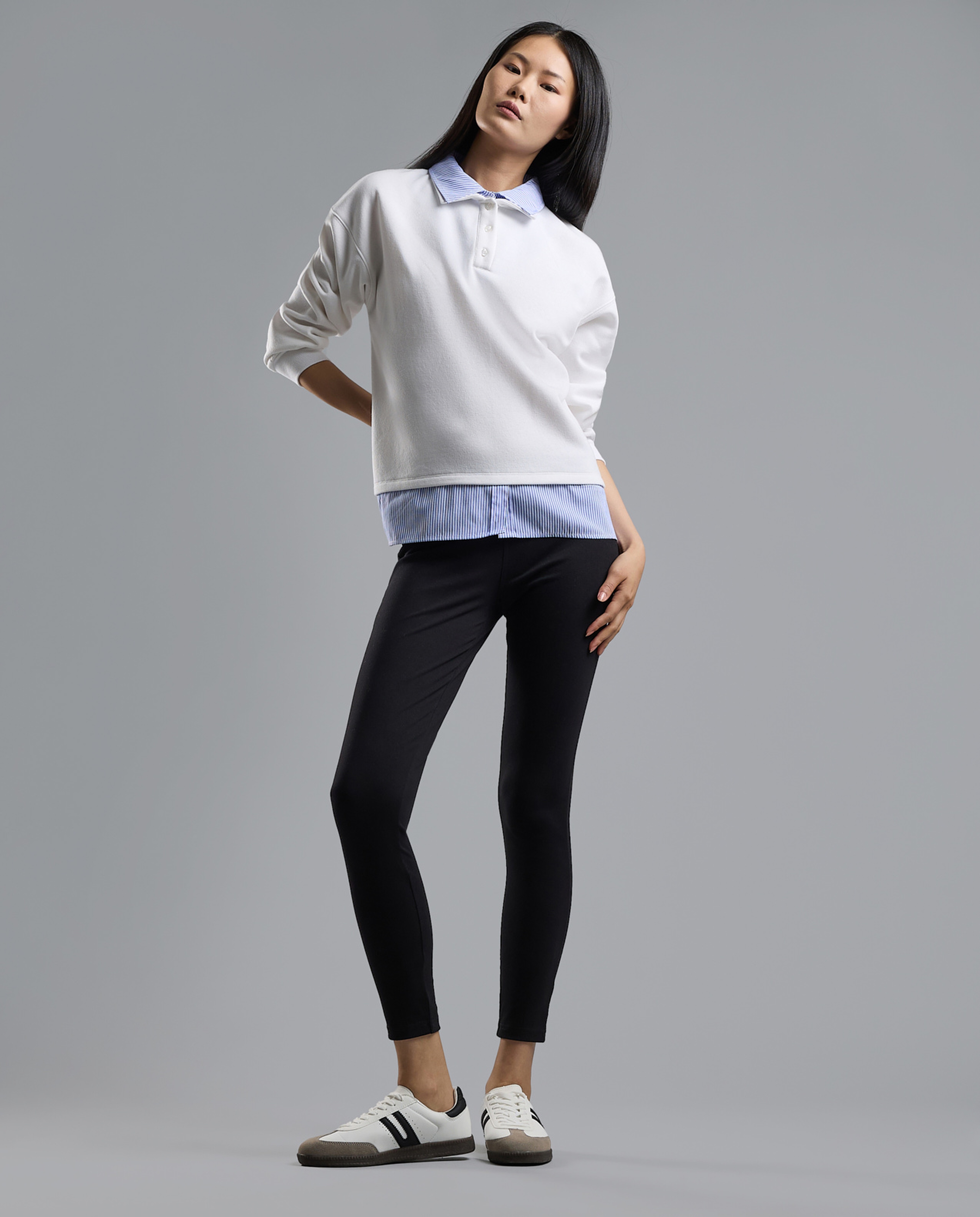 Color Block Collared Sweatshirt with Long Sleeves