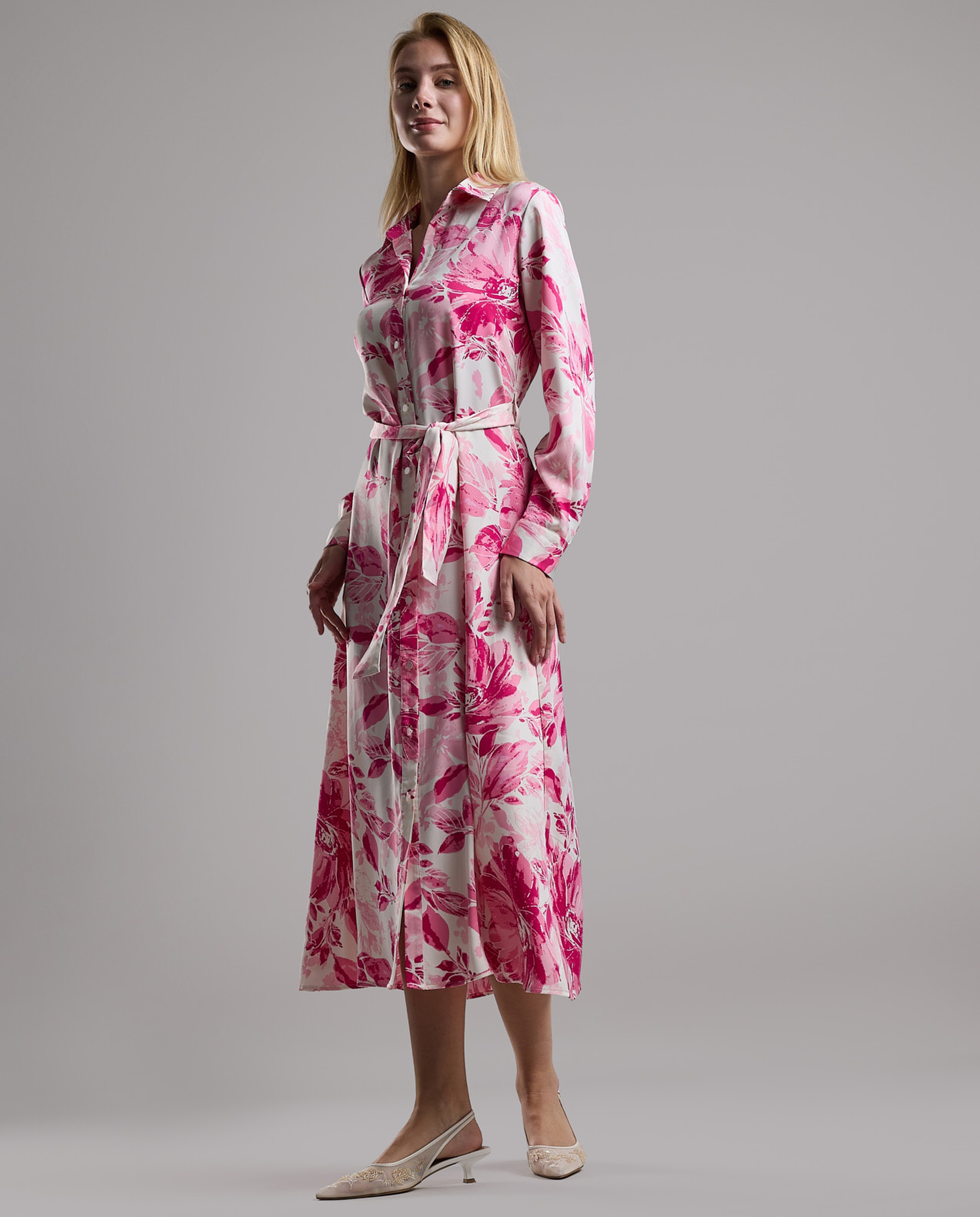 Printed Shirt Dress with Long Sleeves