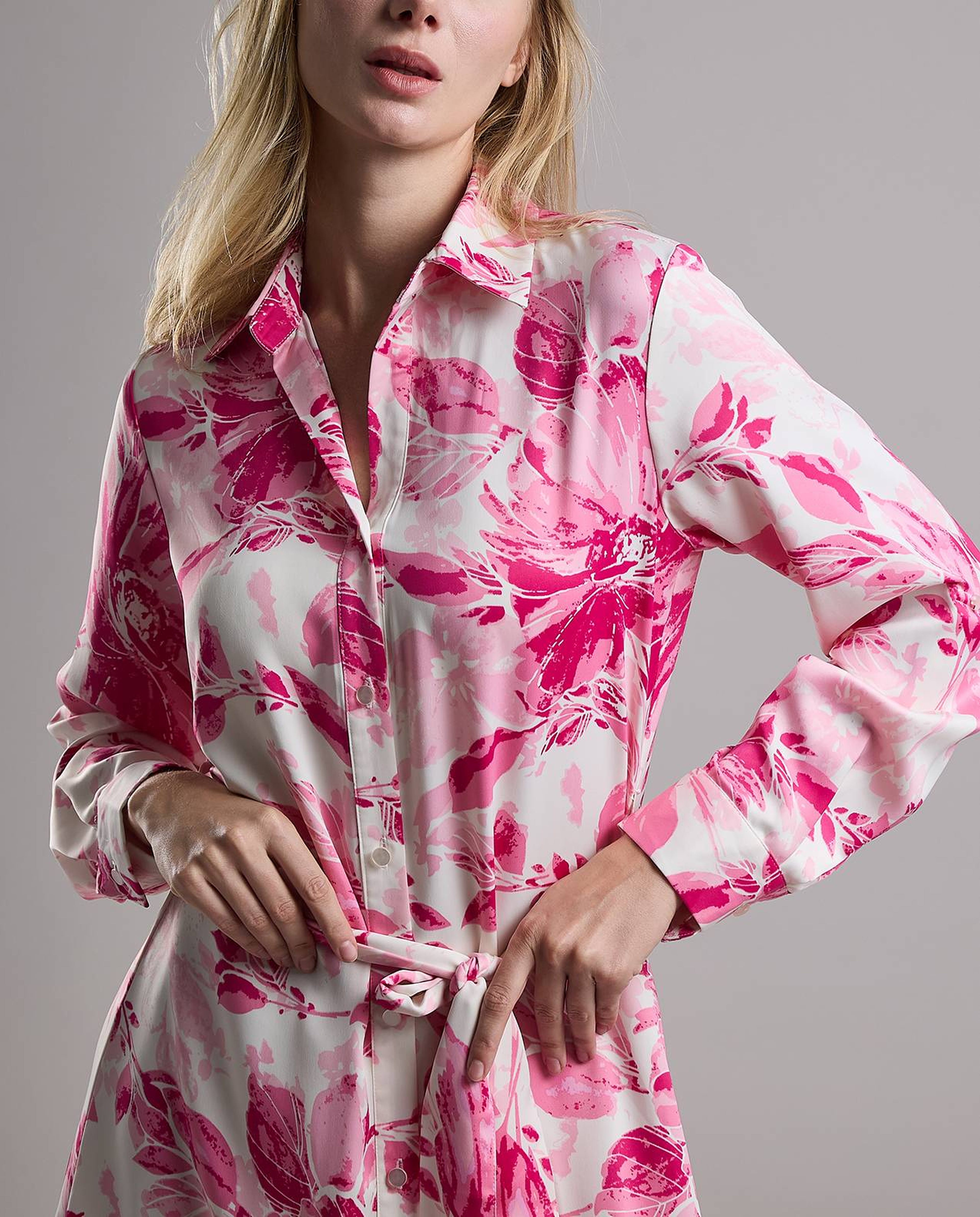 Printed Shirt Dress with Long Sleeves