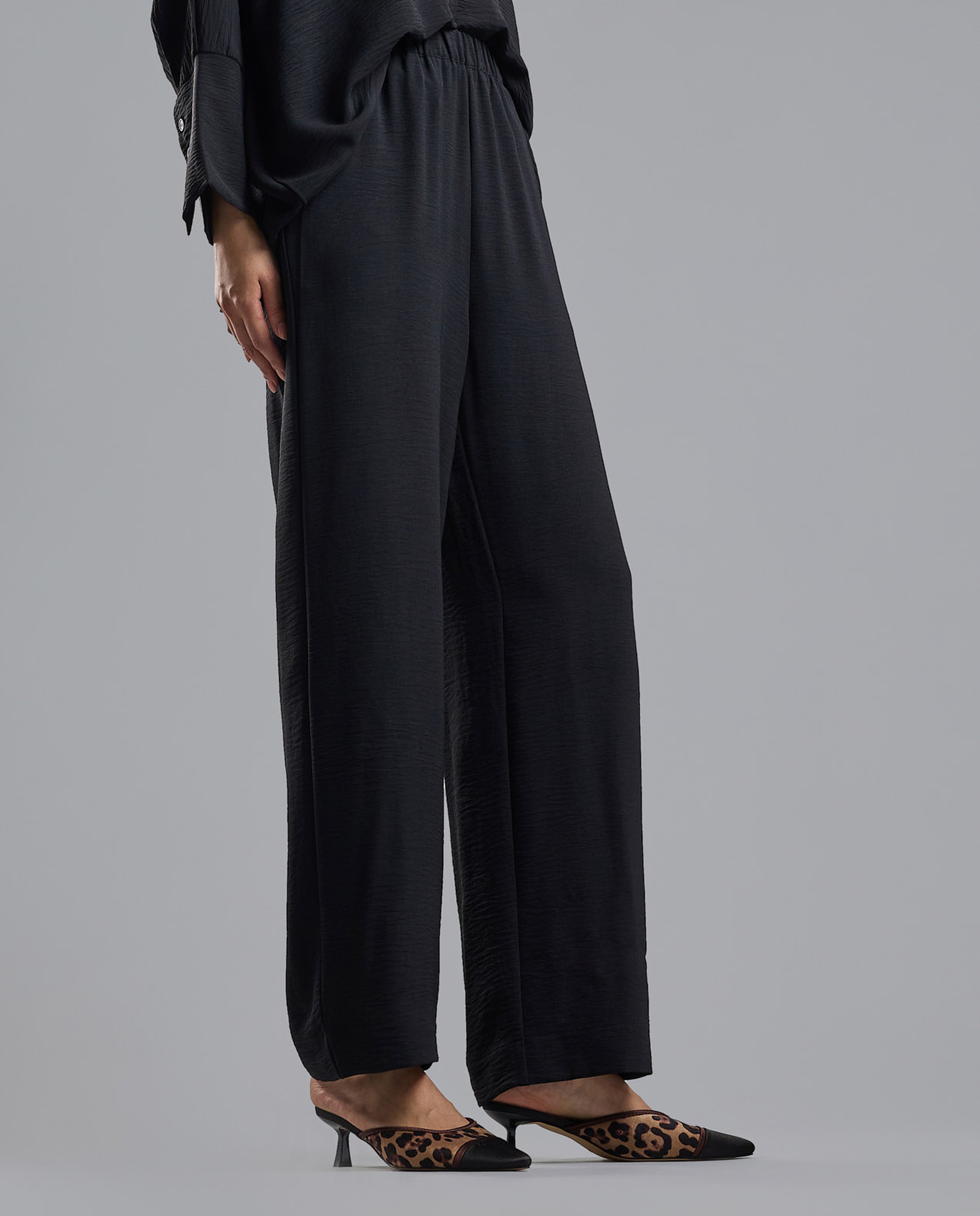 Solid Wide Leg Pants with Elastic Waist