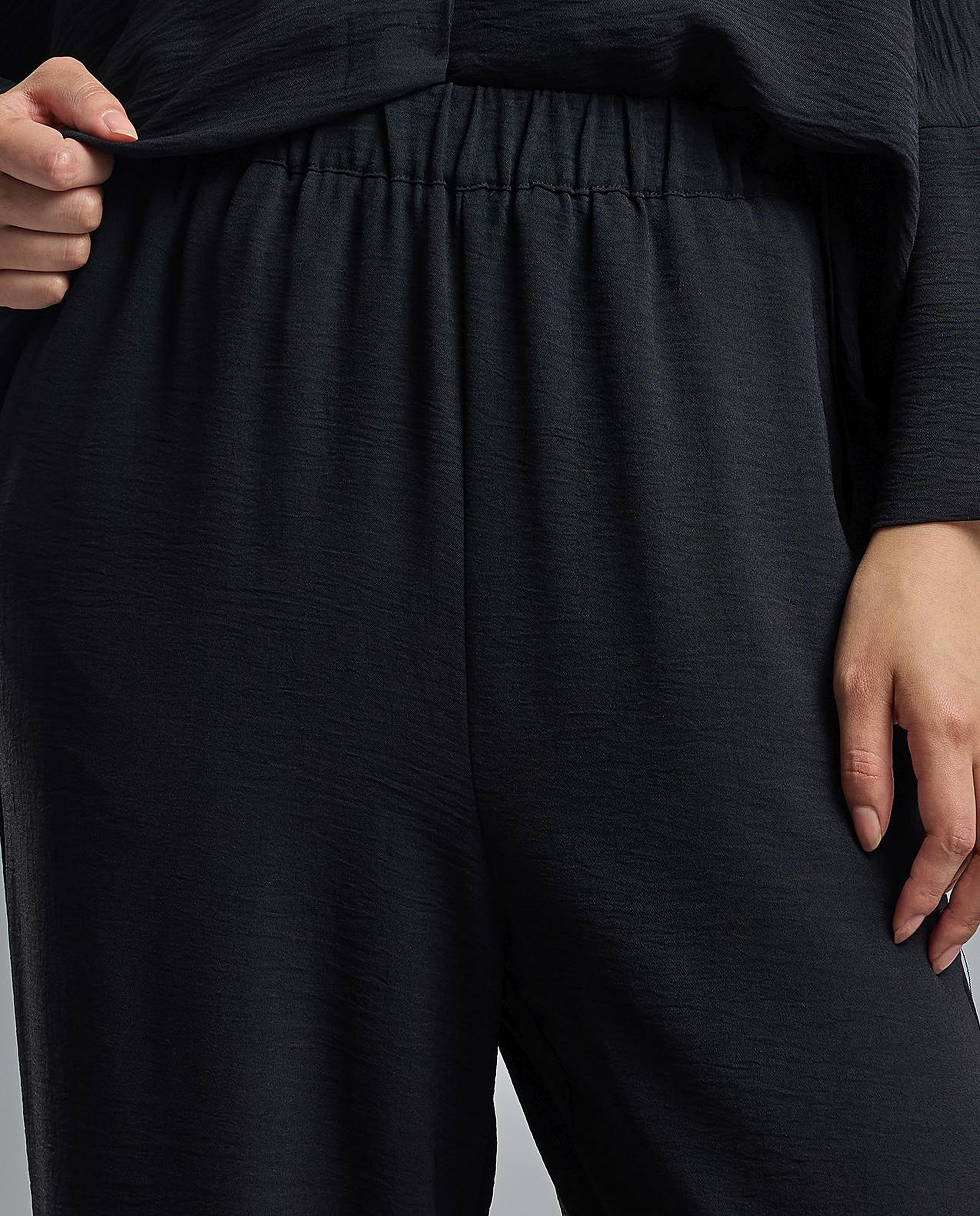 Solid Wide Leg Pants with Elastic Waist