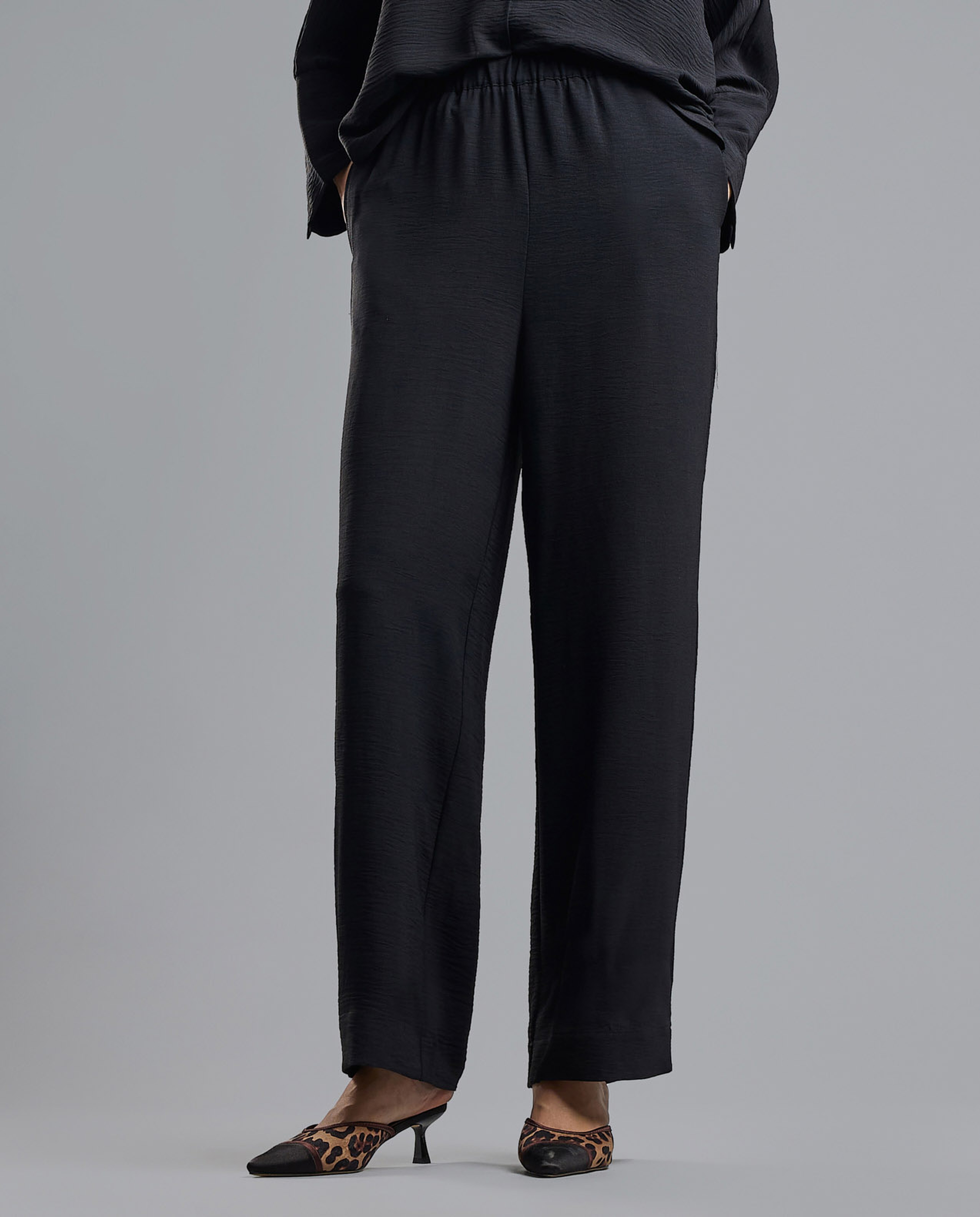 Solid Wide Leg Pants with Elastic Waist