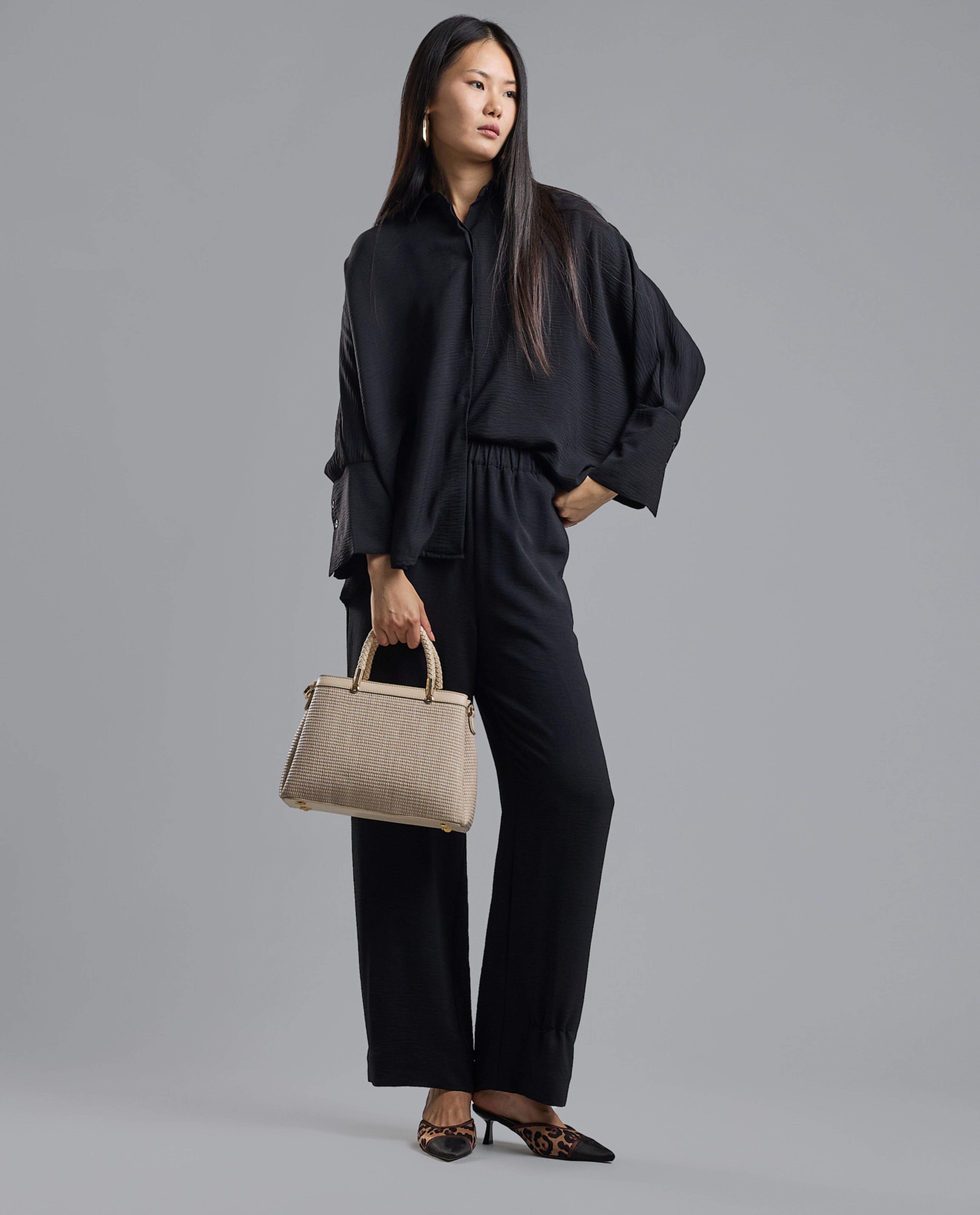 Solid Wide Leg Pants with Elastic Waist