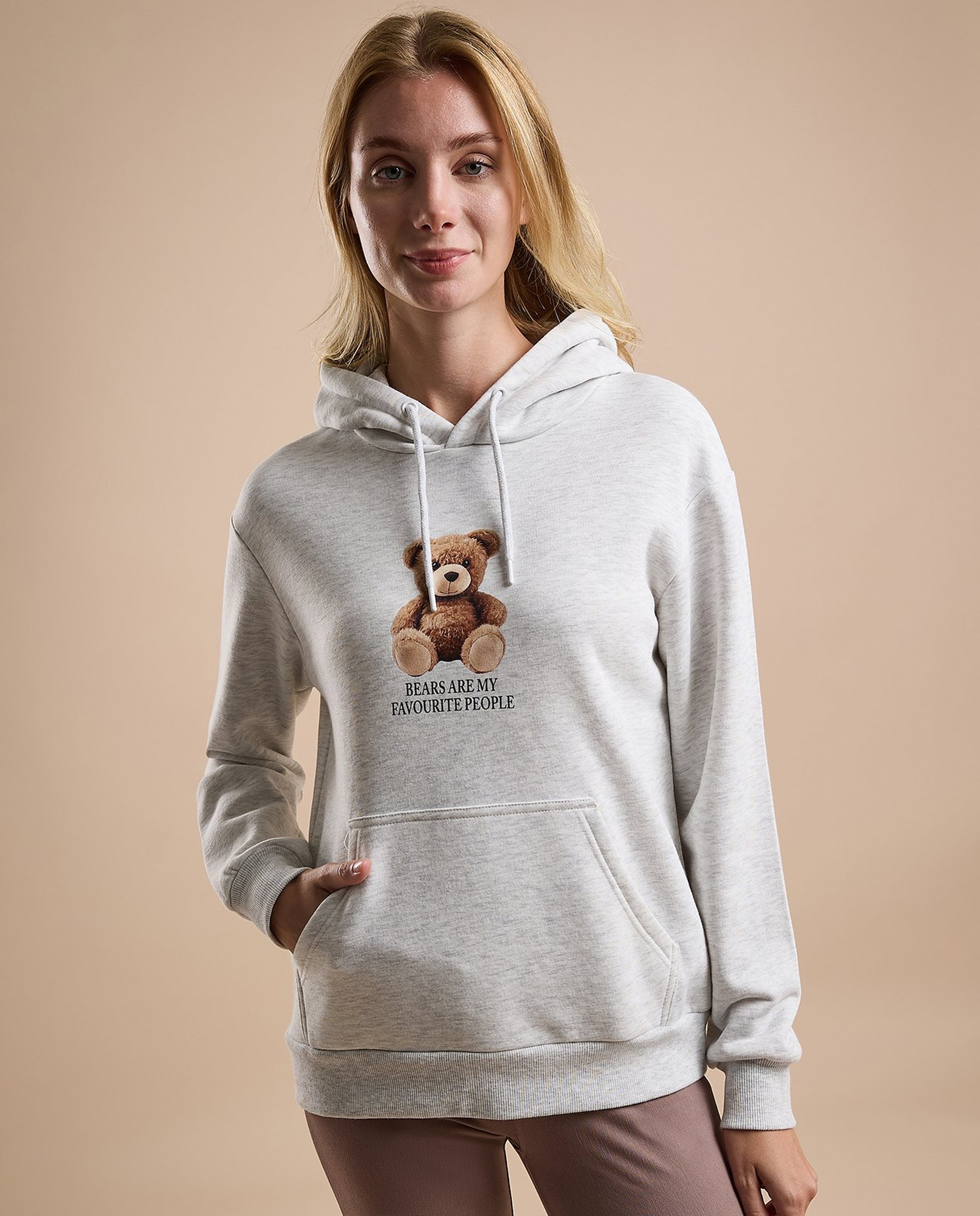 Printed Hoodie with Long Sleeves