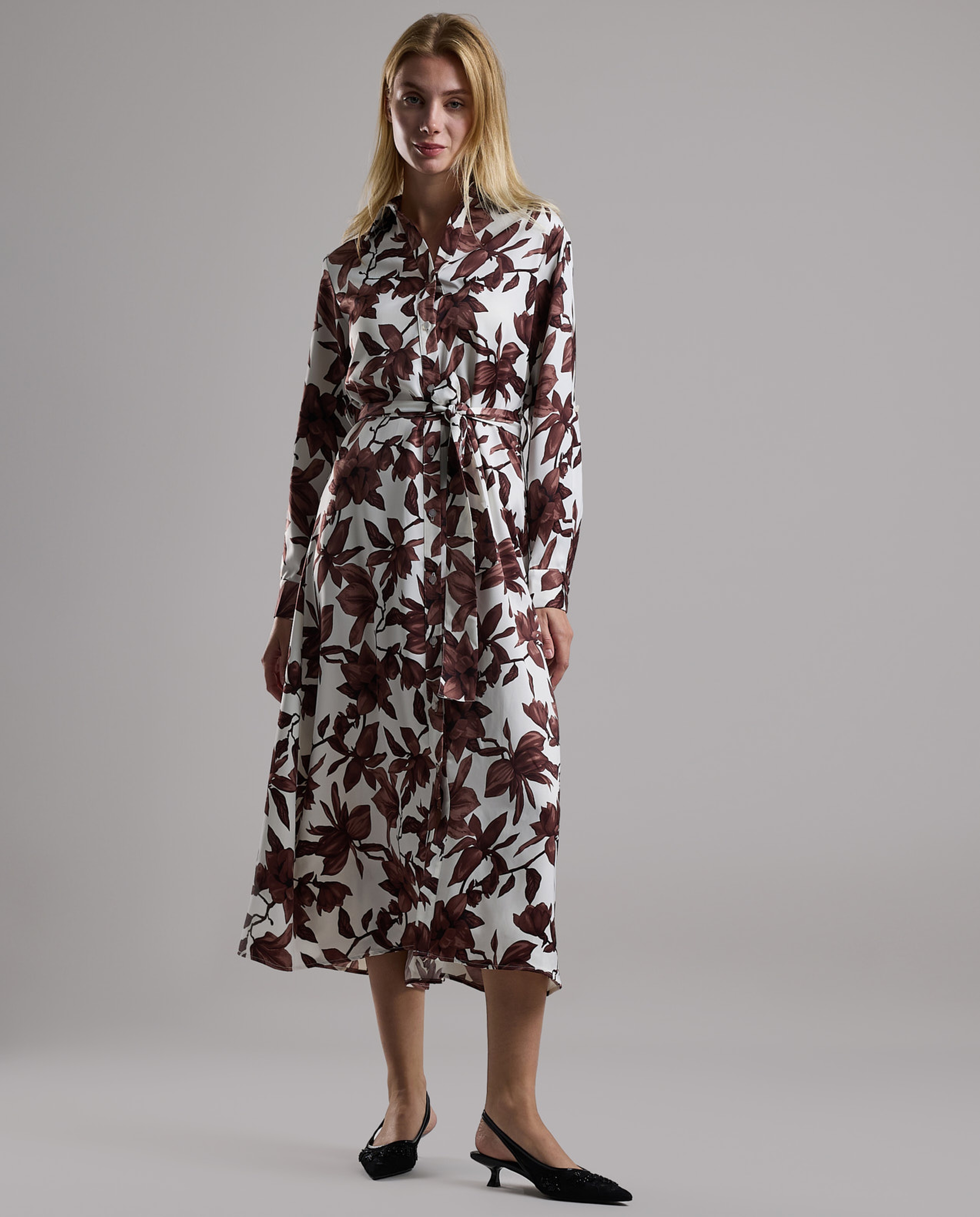 Printed Shirt Dress with Long Sleeves
