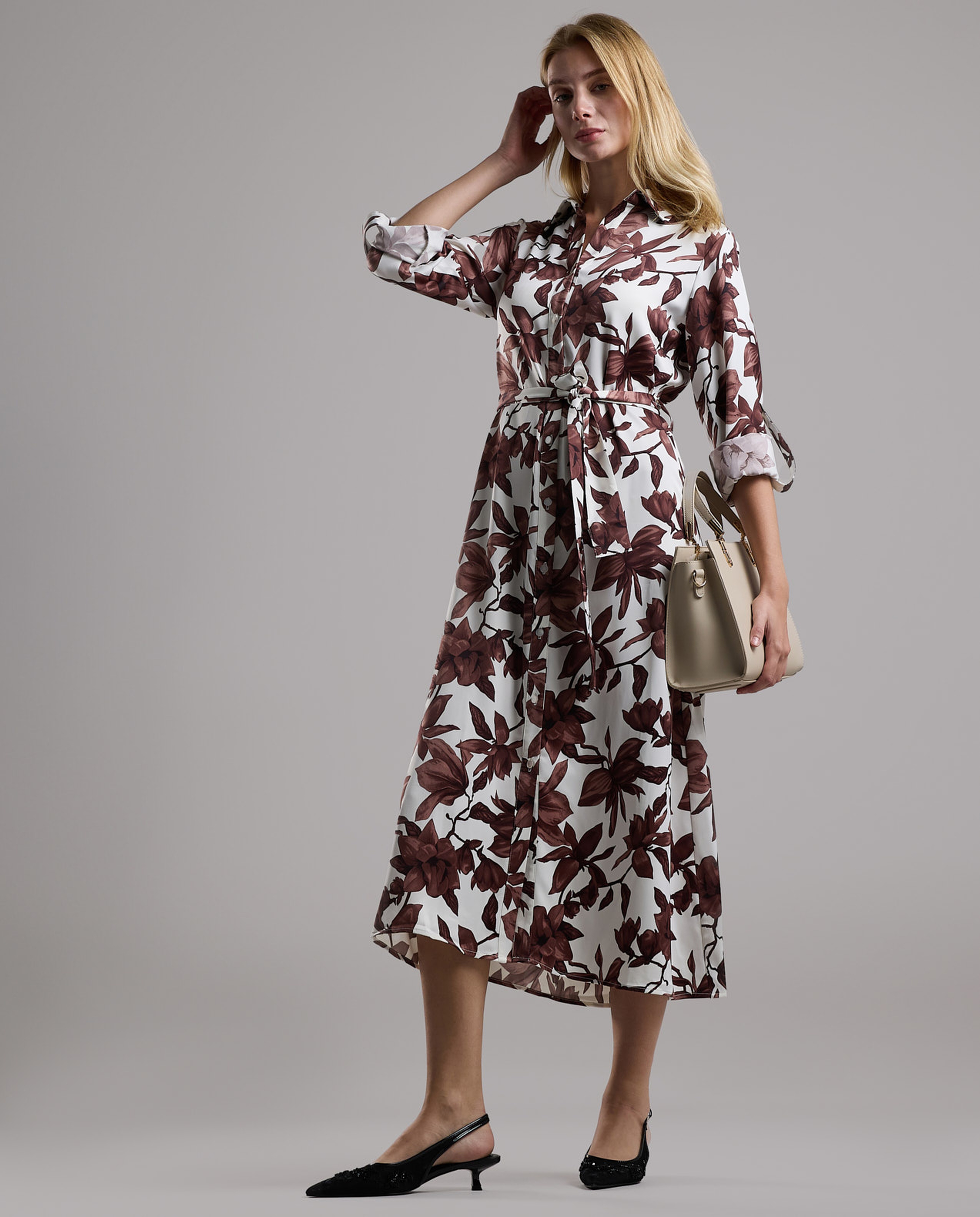 Printed Shirt Dress with Long Sleeves