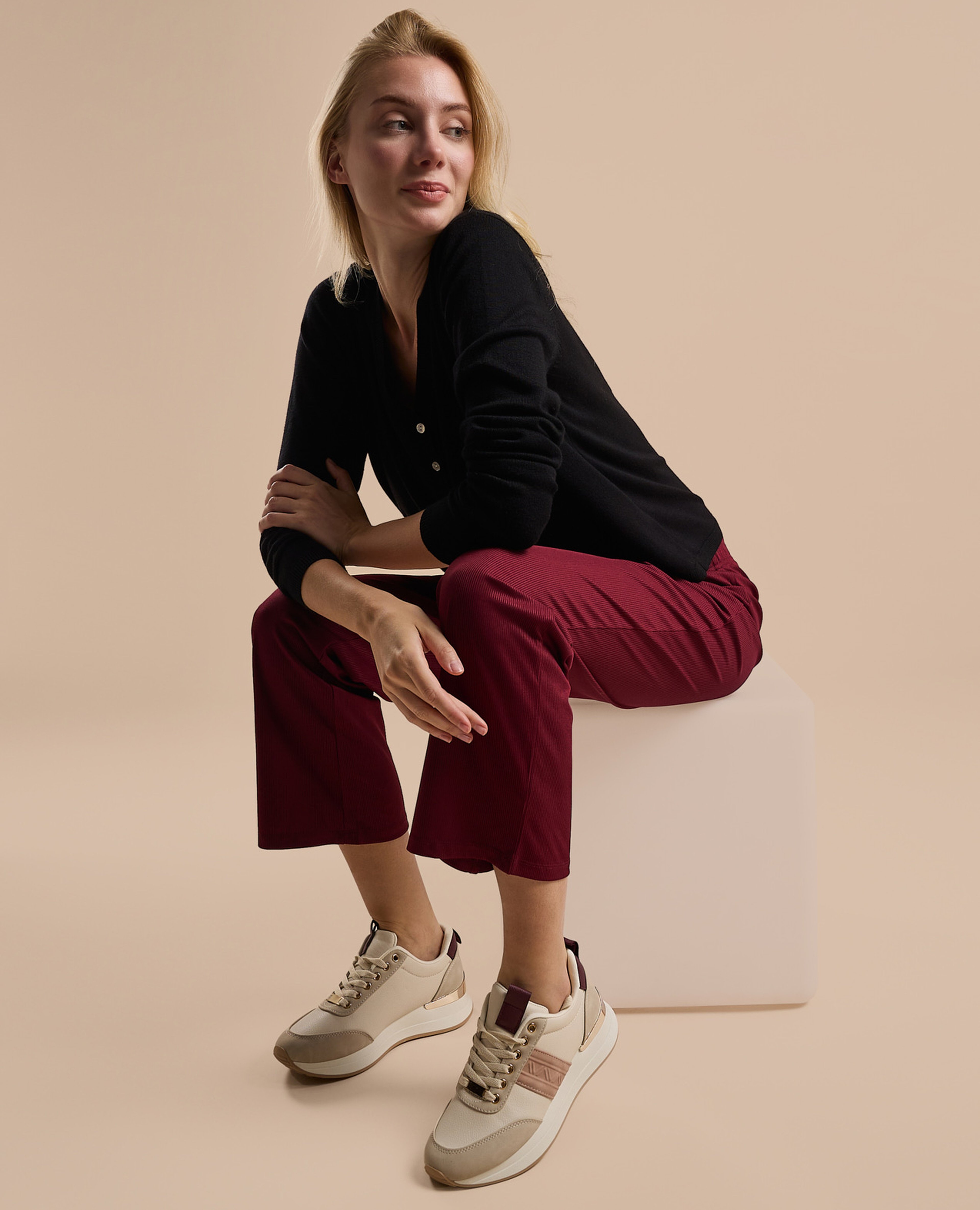 Ribbed Straight Fit Pants with Drawstring Waist