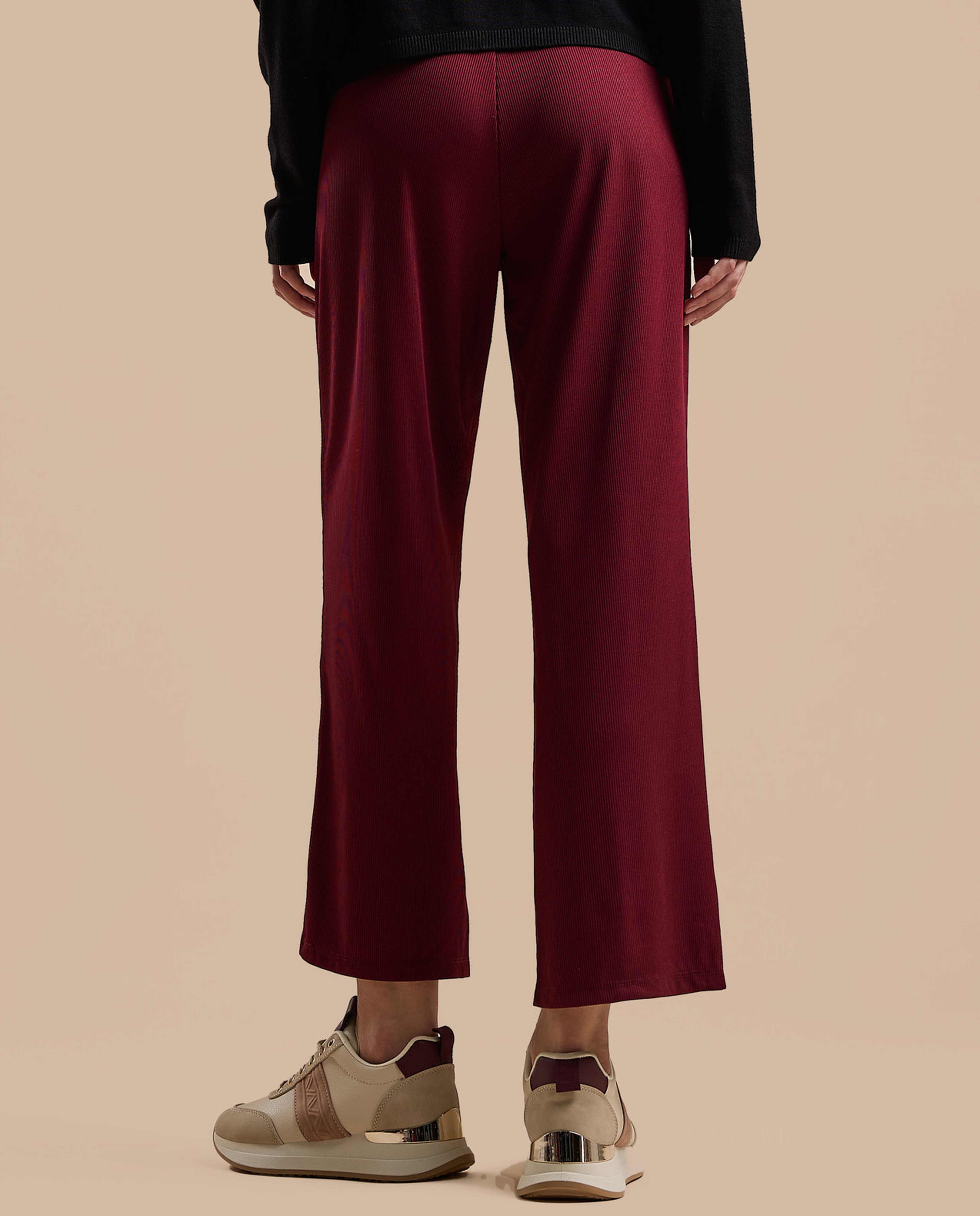 Ribbed Straight Fit Pants with Drawstring Waist