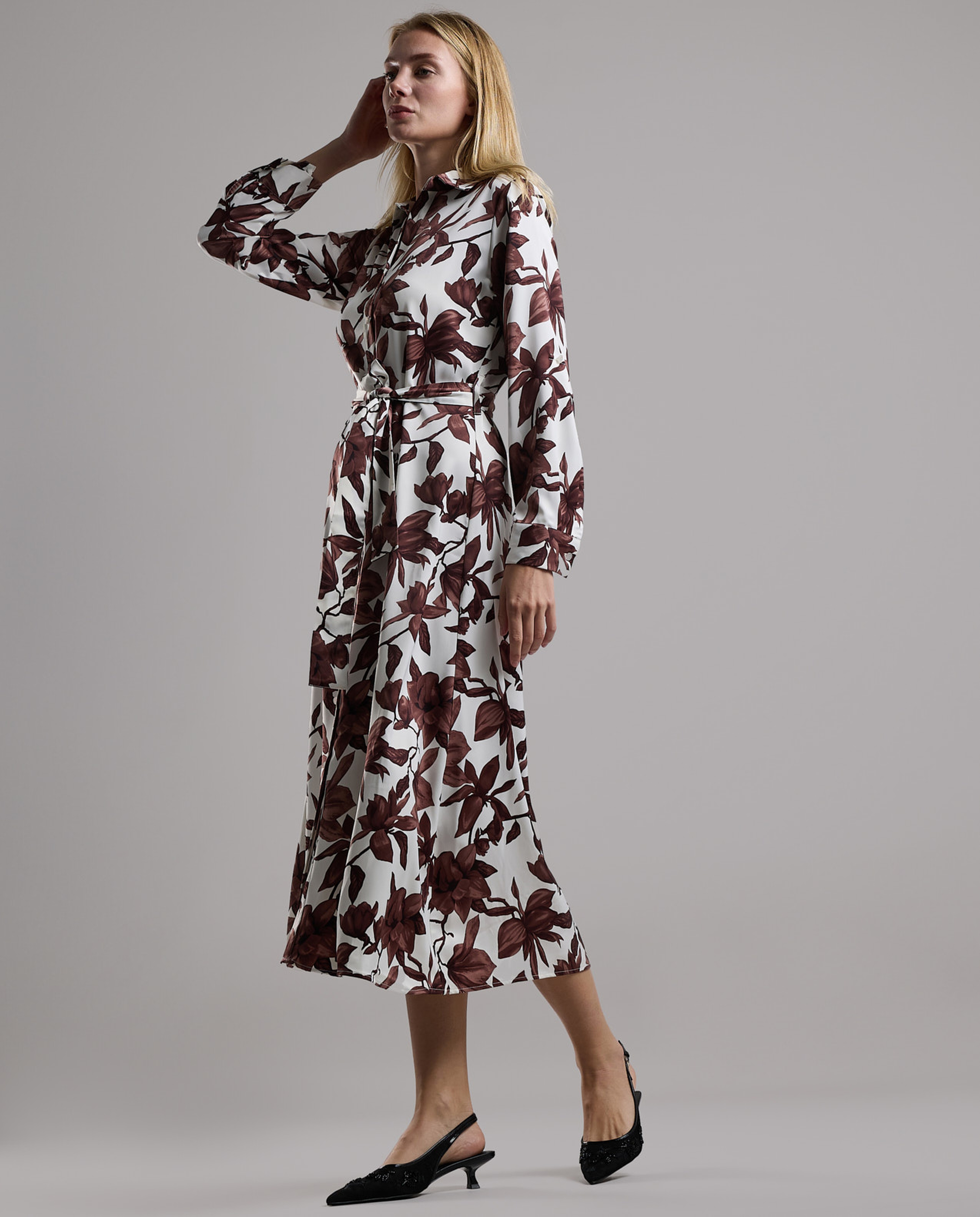 Printed Shirt Dress with Long Sleeves