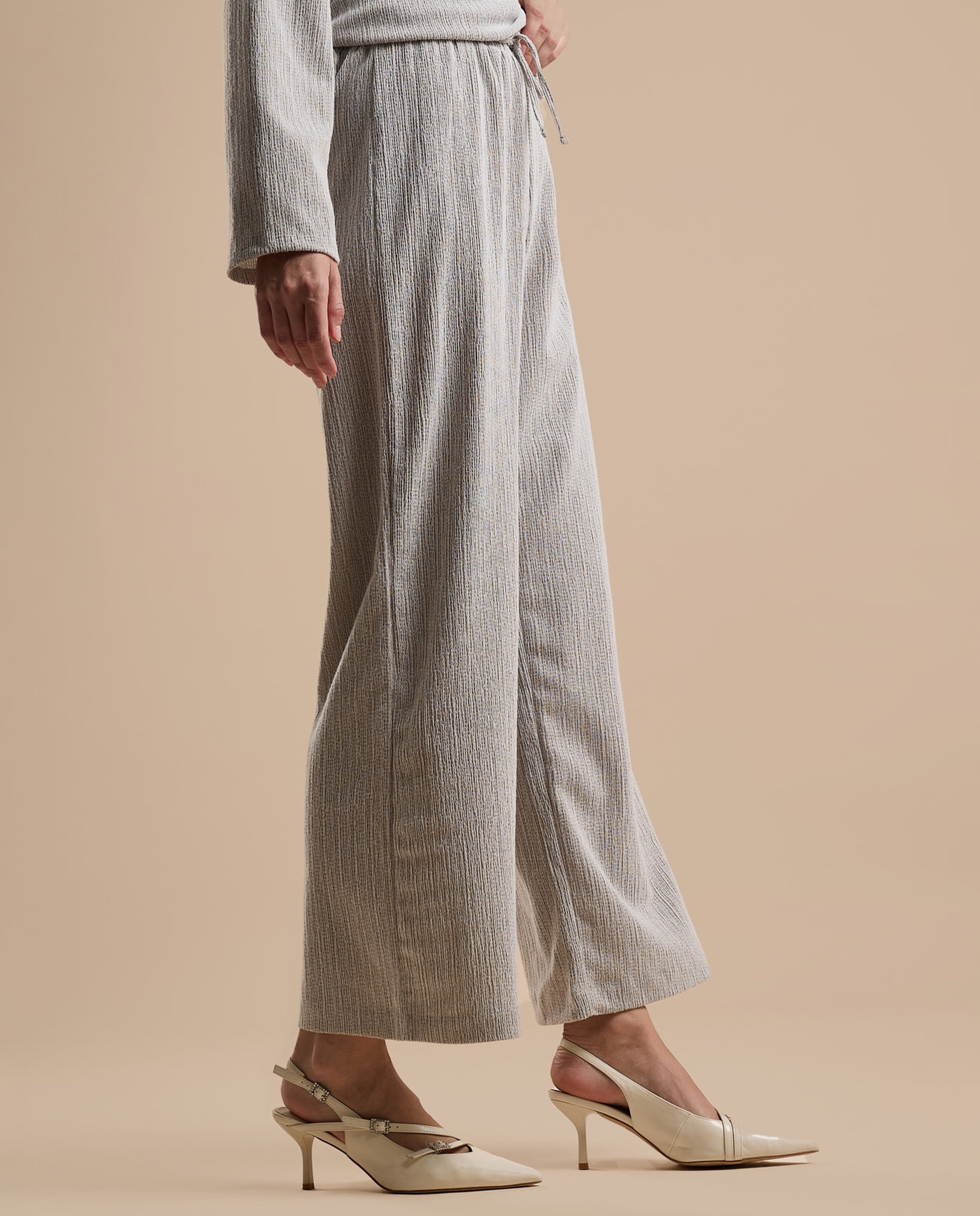 Textured Wide Leg Pants with Drawstring Waist