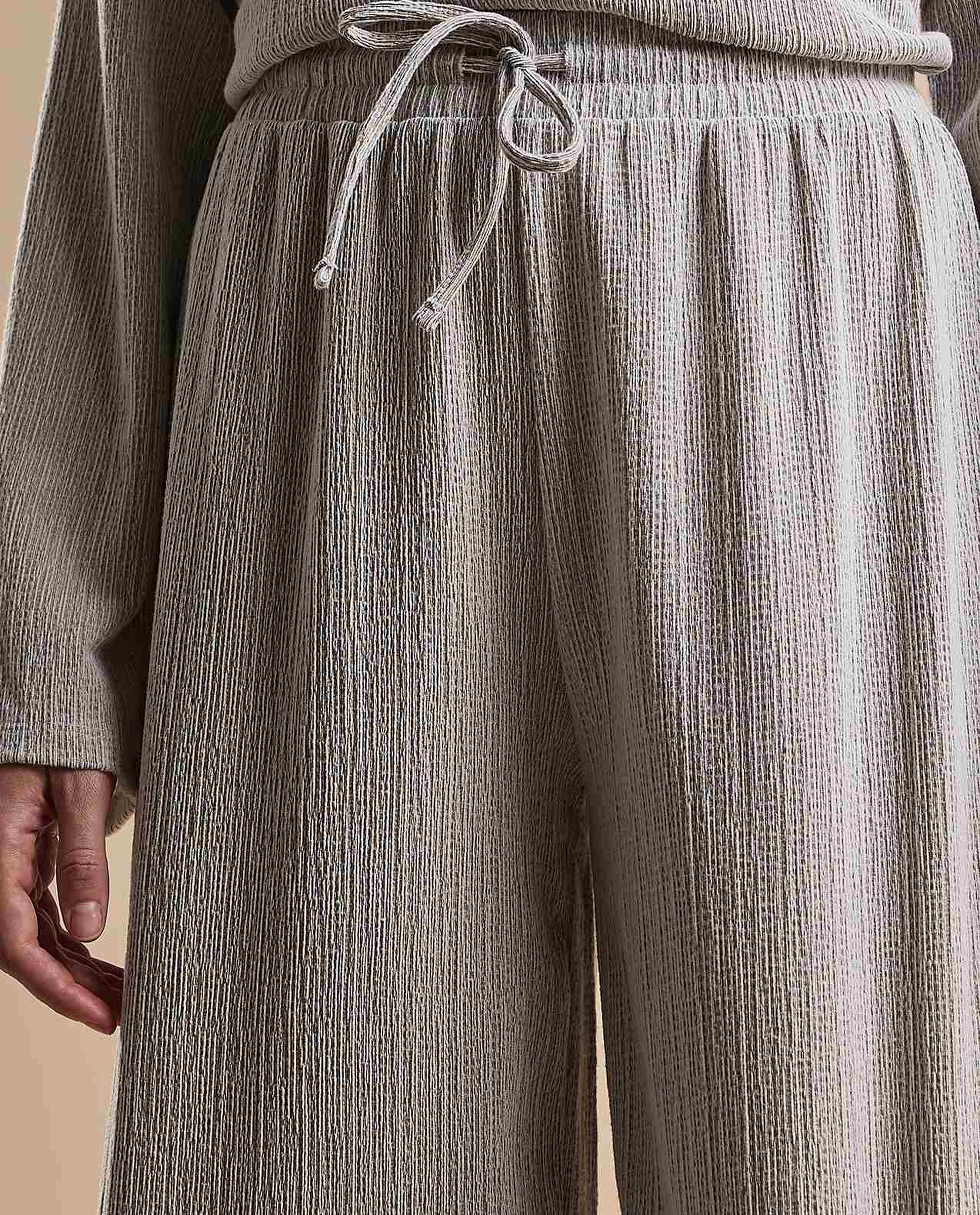 Textured Wide Leg Pants with Drawstring Waist
