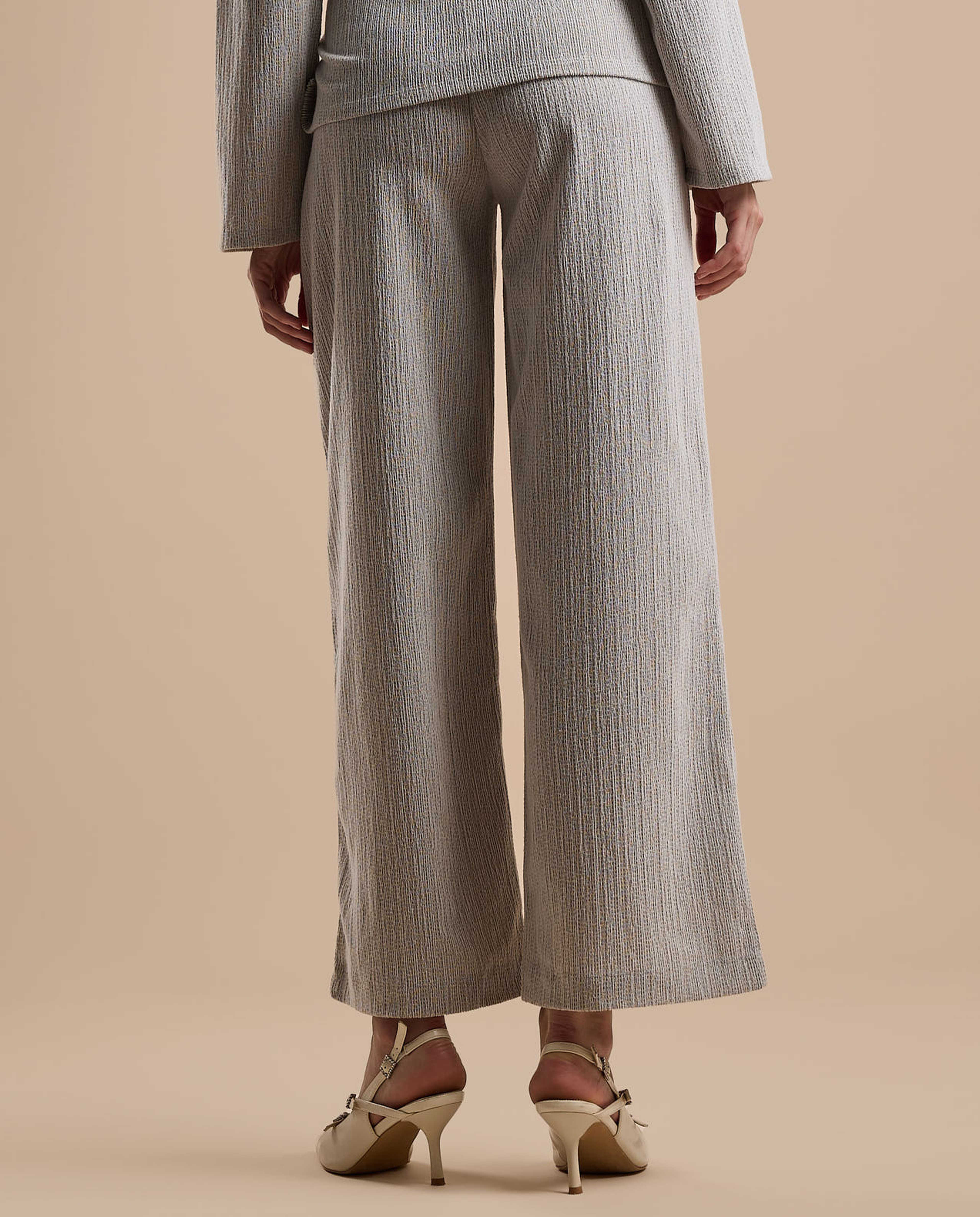 Textured Wide Leg Pants with Drawstring Waist