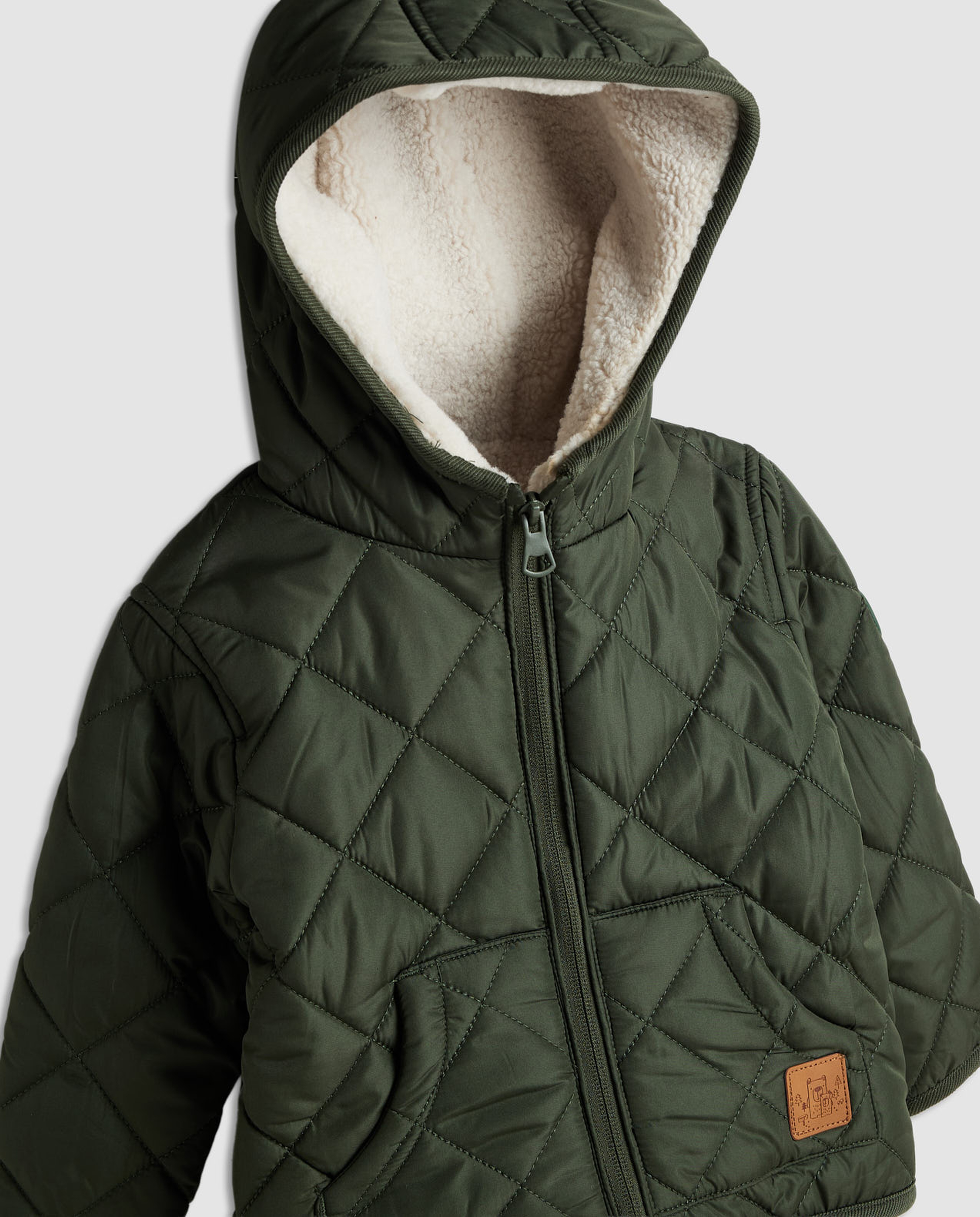 Quilted Hooded Jacket with Zipper Closure