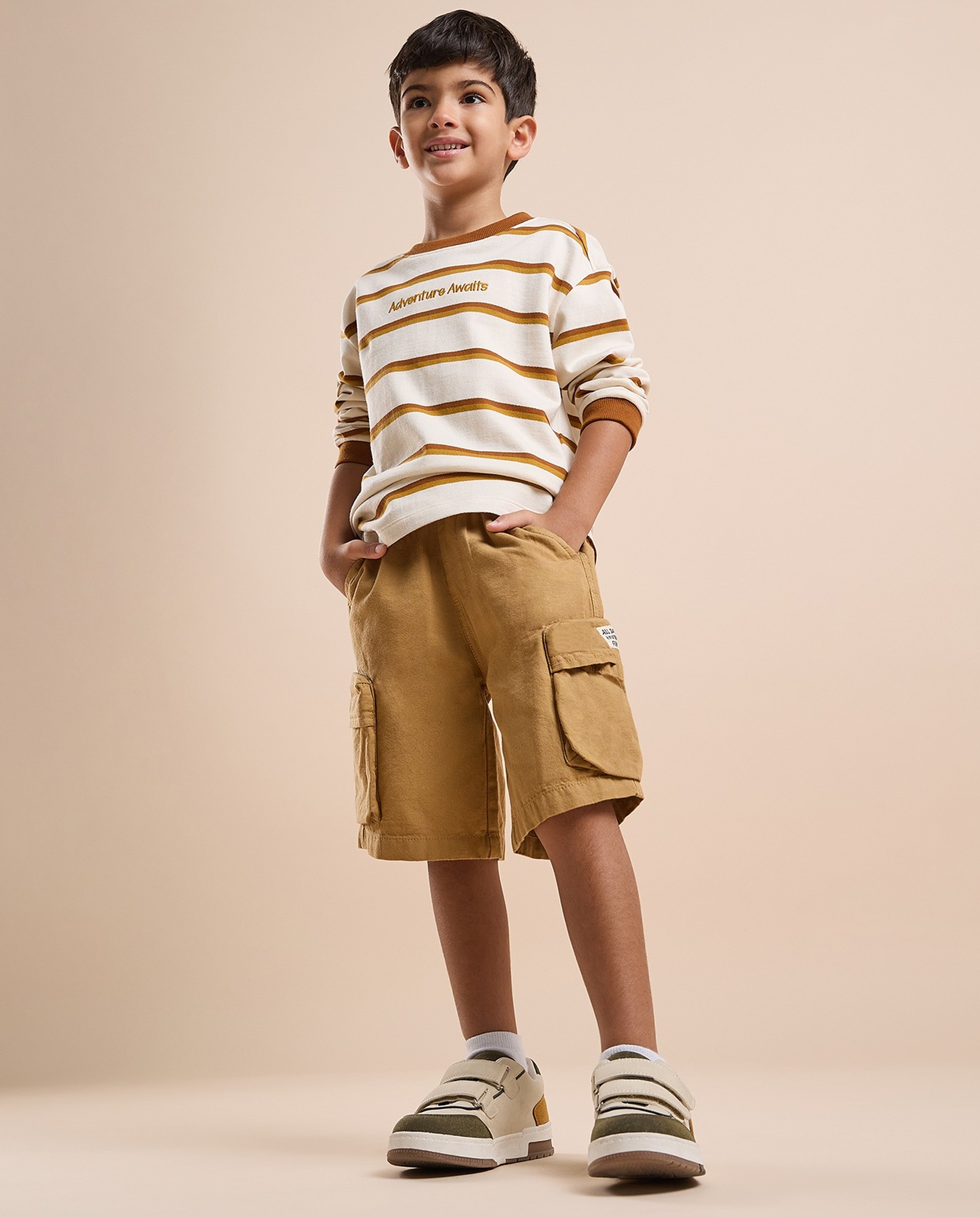 Striped T-Shirt with Crew Neck and Long Sleeves