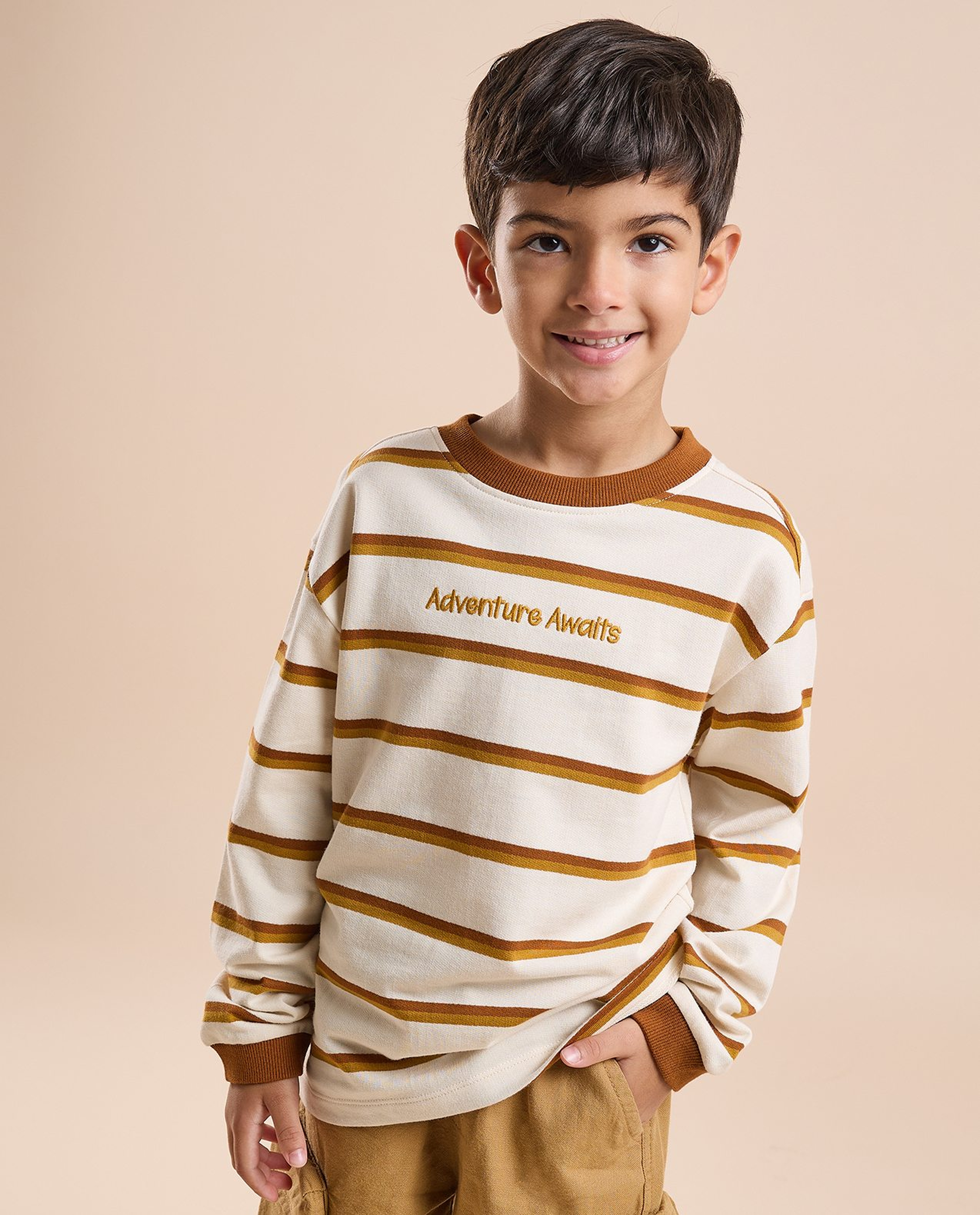 Striped T-Shirt with Crew Neck and Long Sleeves