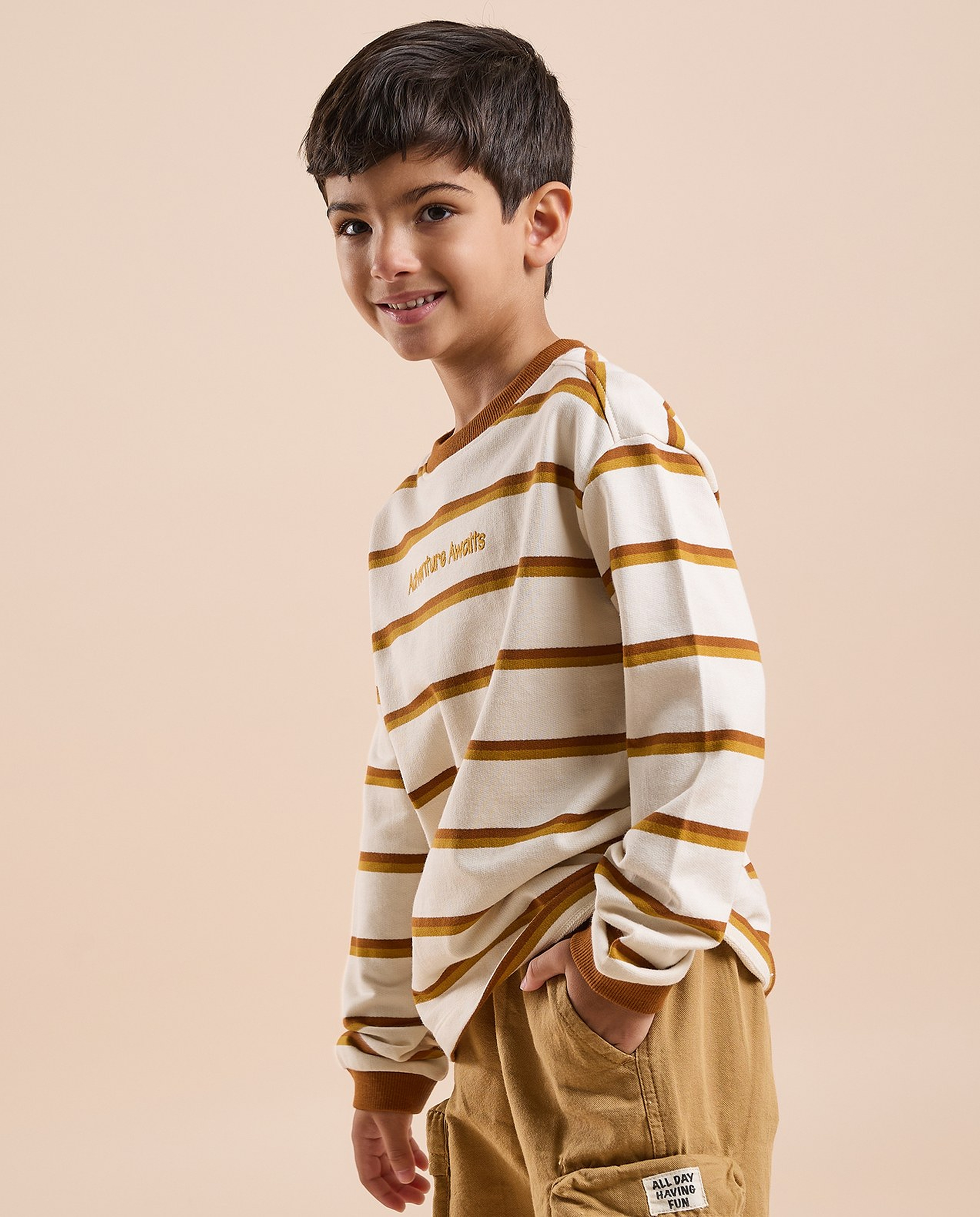 Striped T-Shirt with Crew Neck and Long Sleeves