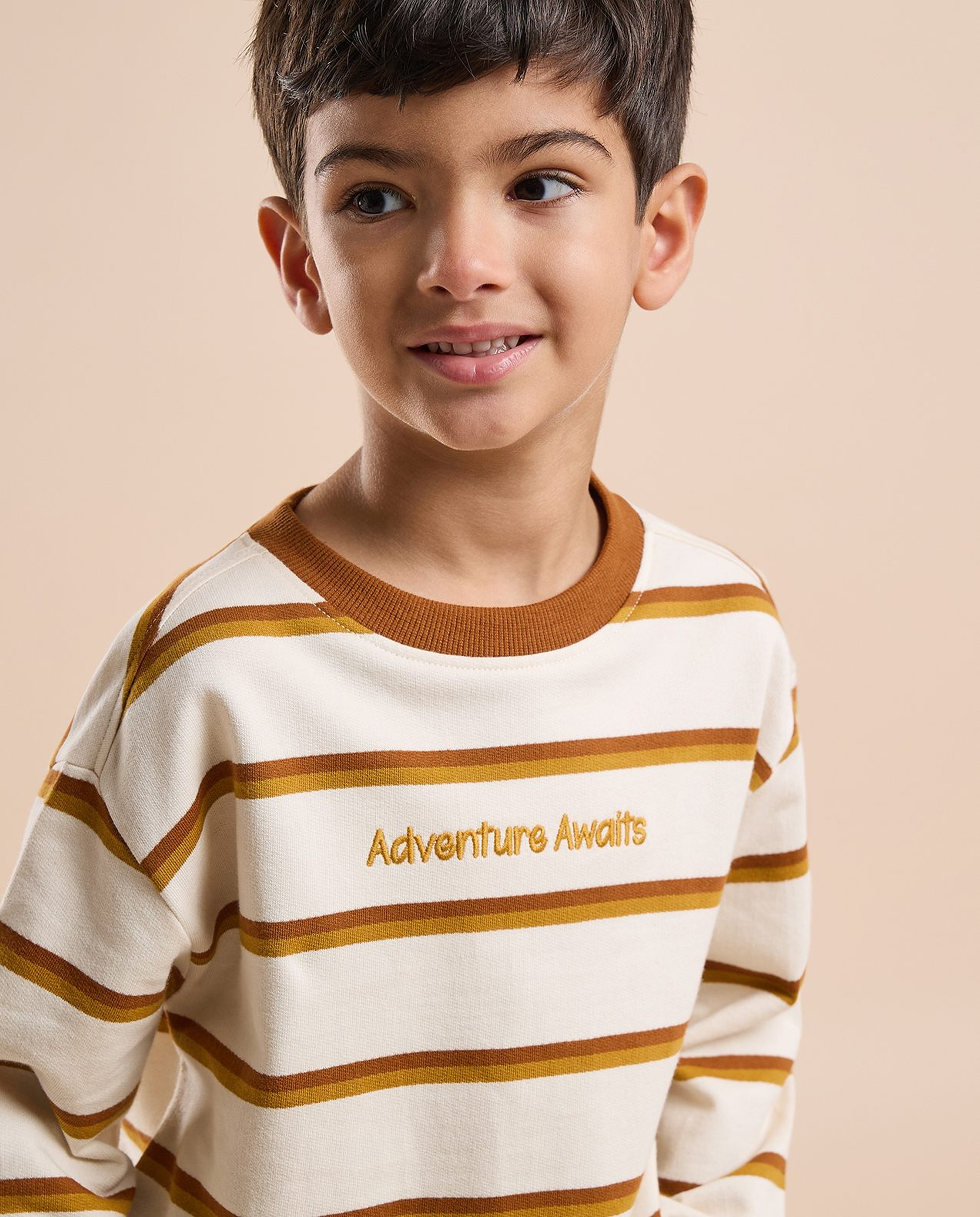 Striped T-Shirt with Crew Neck and Long Sleeves