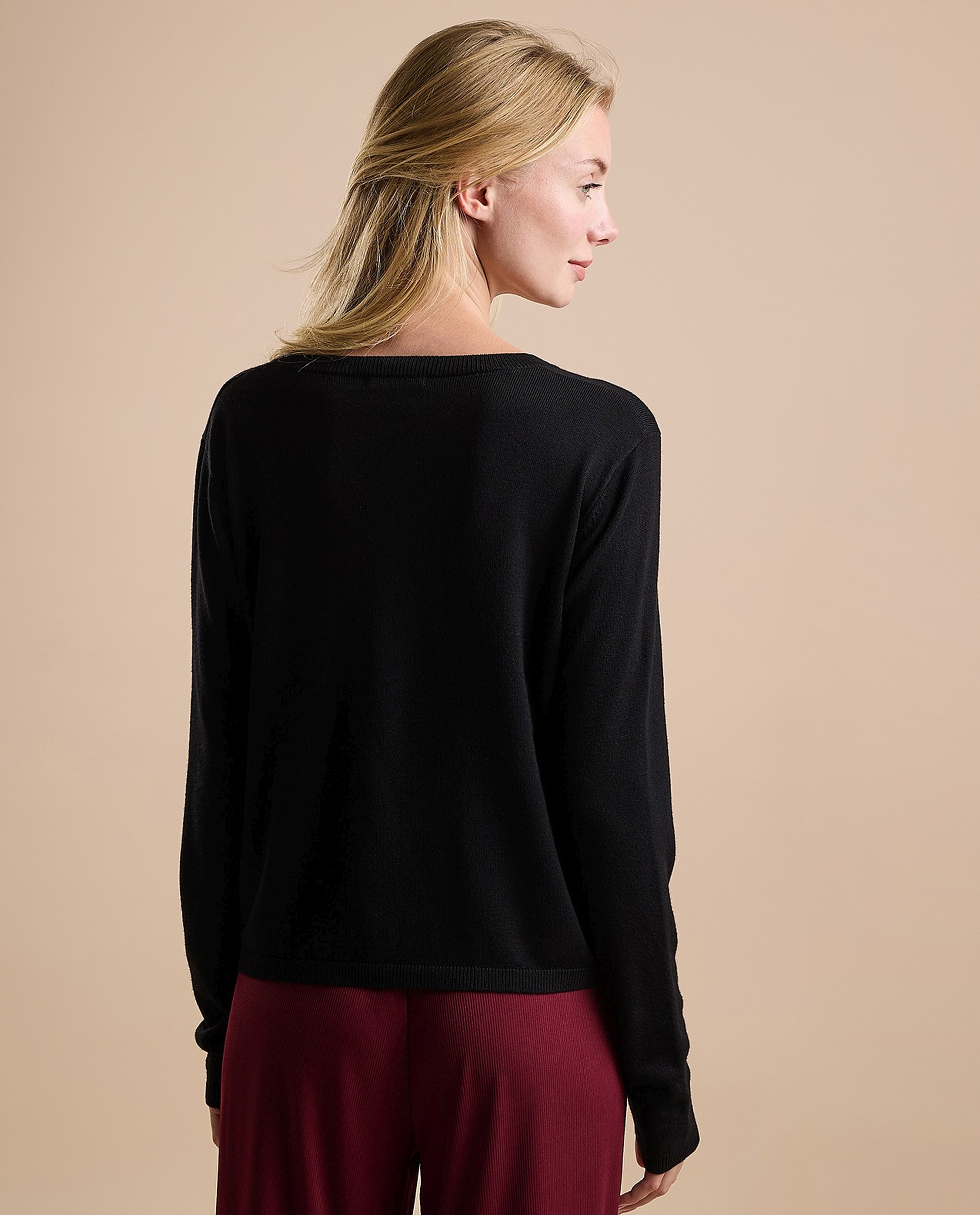 Solid V-Neck Cardigan with Button Closure