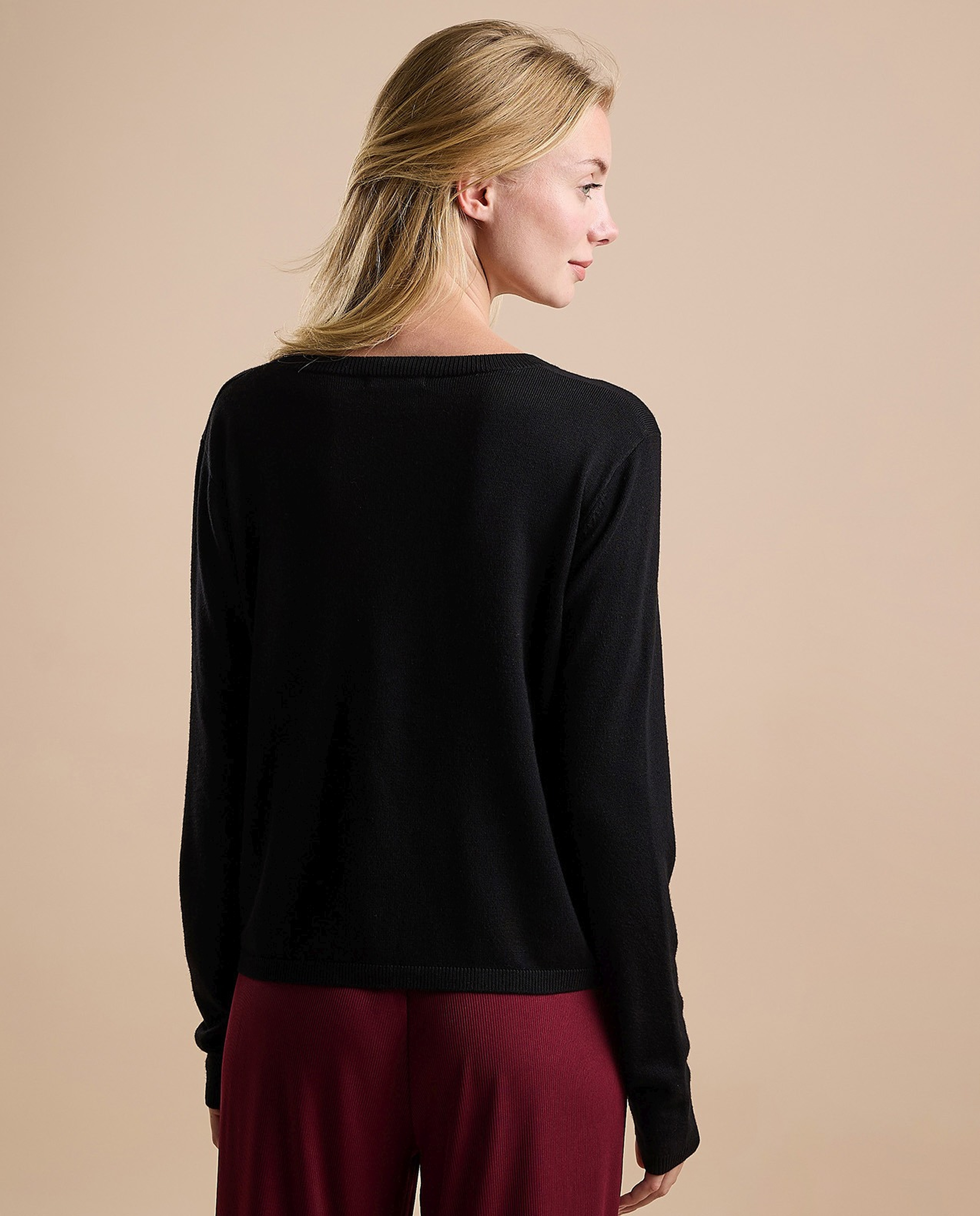 Solid V-Neck Cardigan with Button Closure