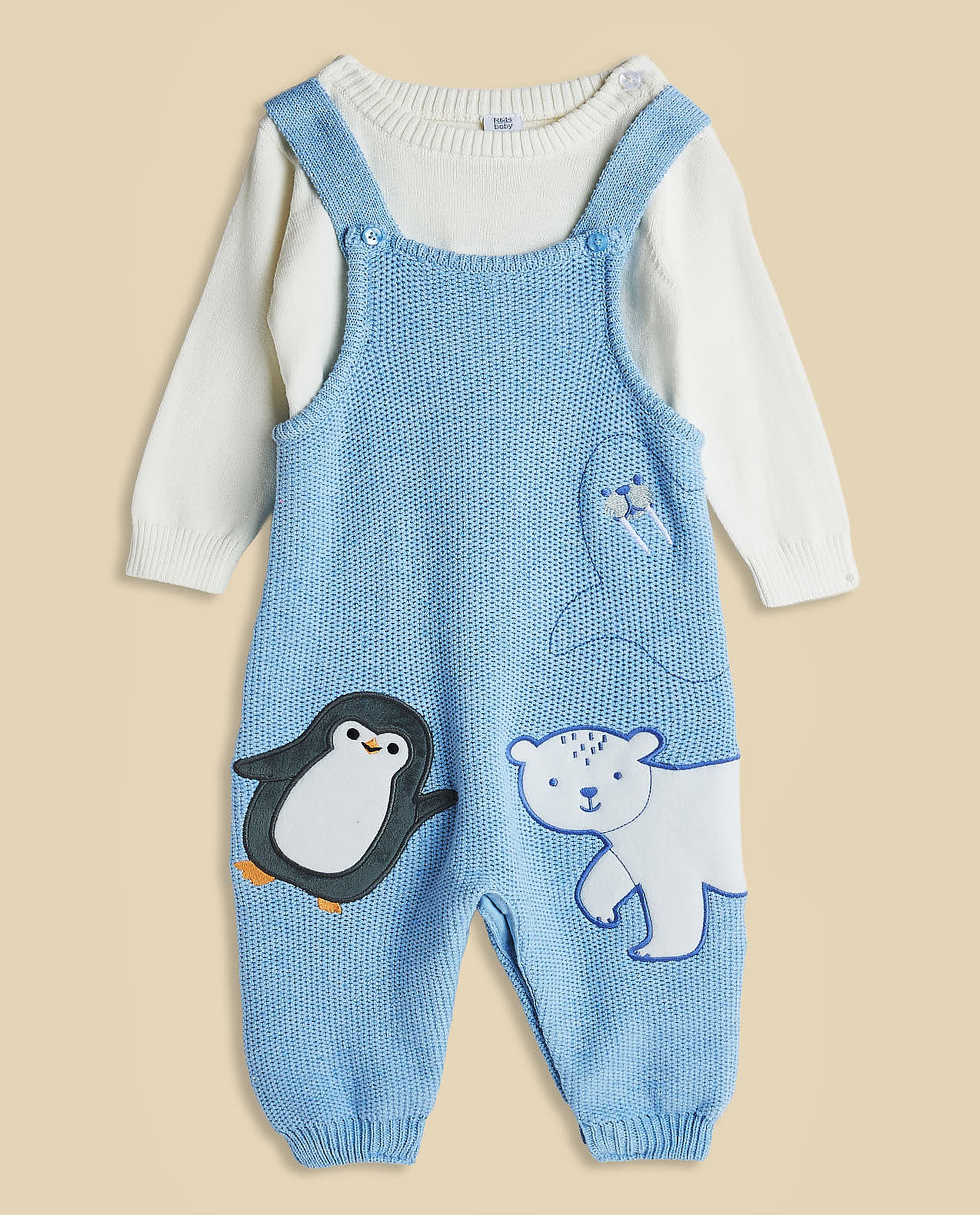 Knitted Sweater and Appliqued Rompers