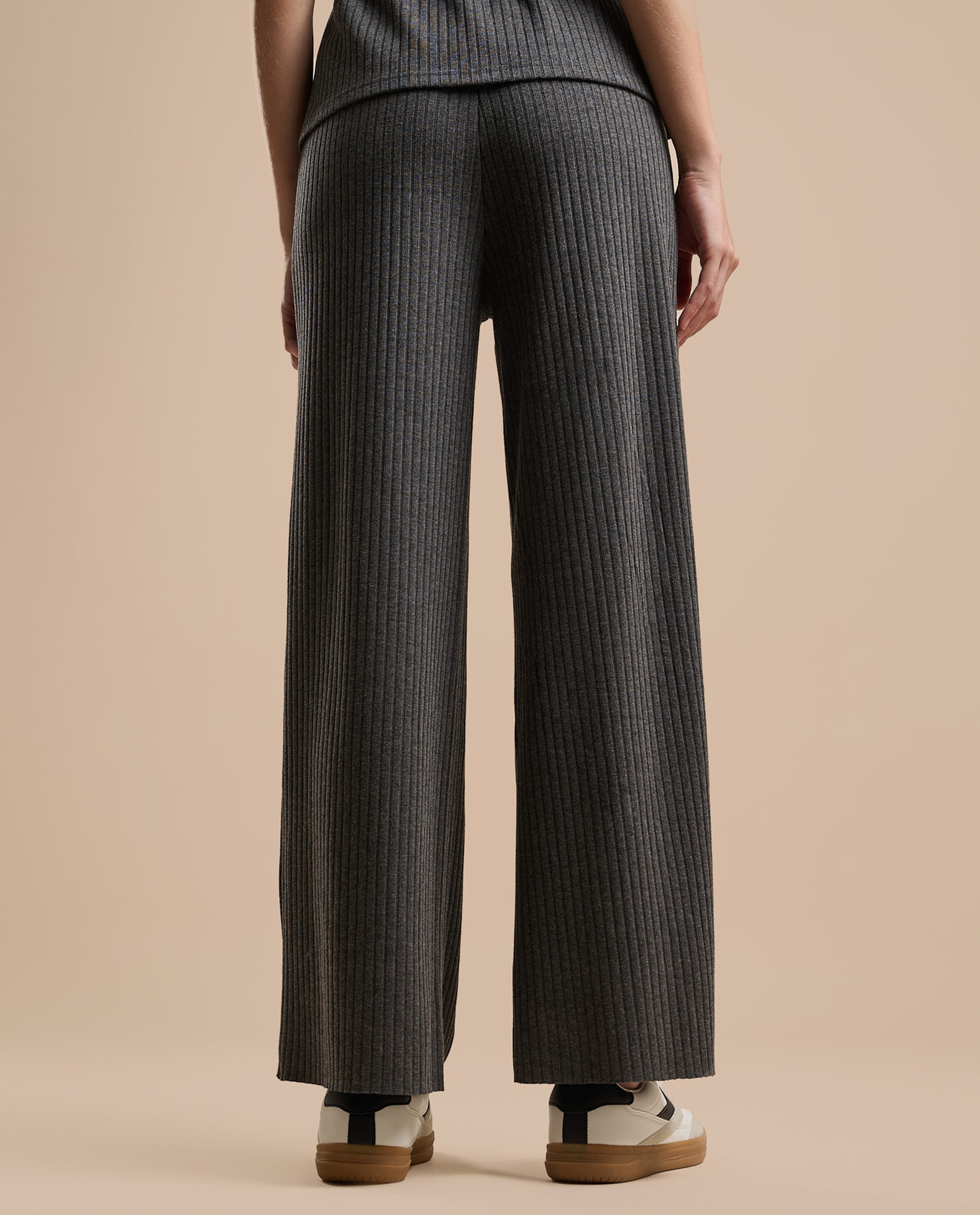 Ribbed Wide Leg Pants with Elastic Waist
