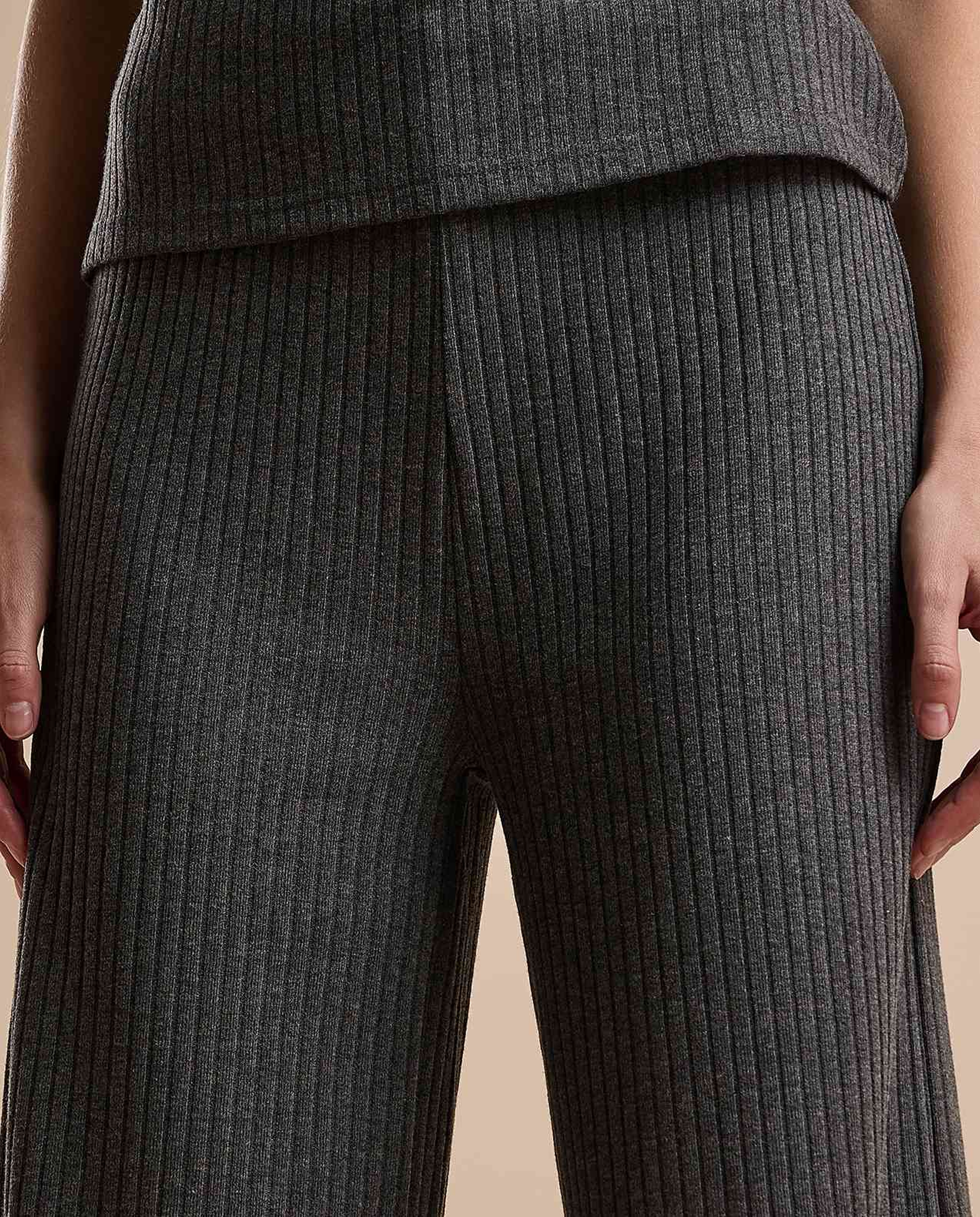 Ribbed Wide Leg Pants with Elastic Waist