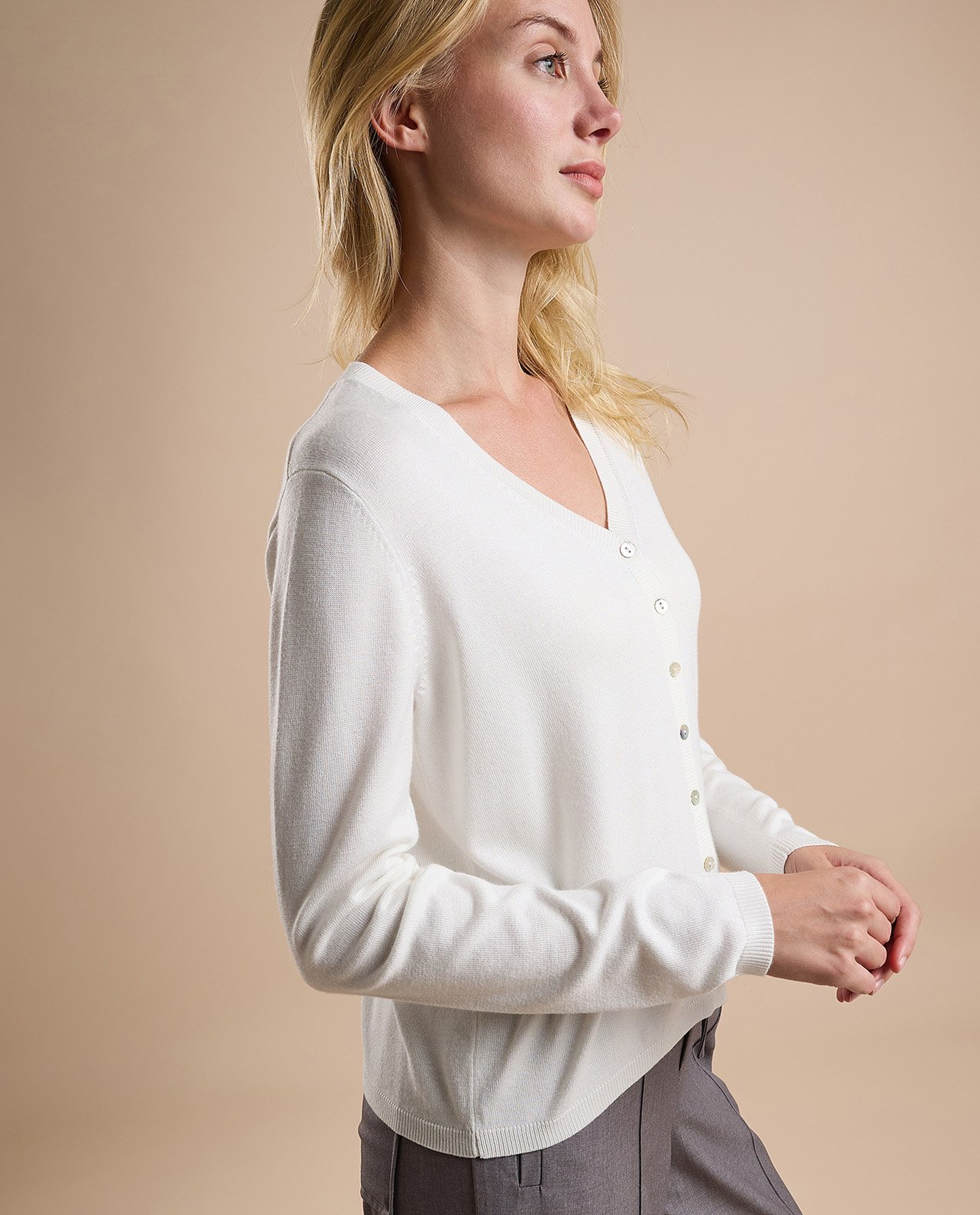Solid V-Neck Cardigan with Button Closure