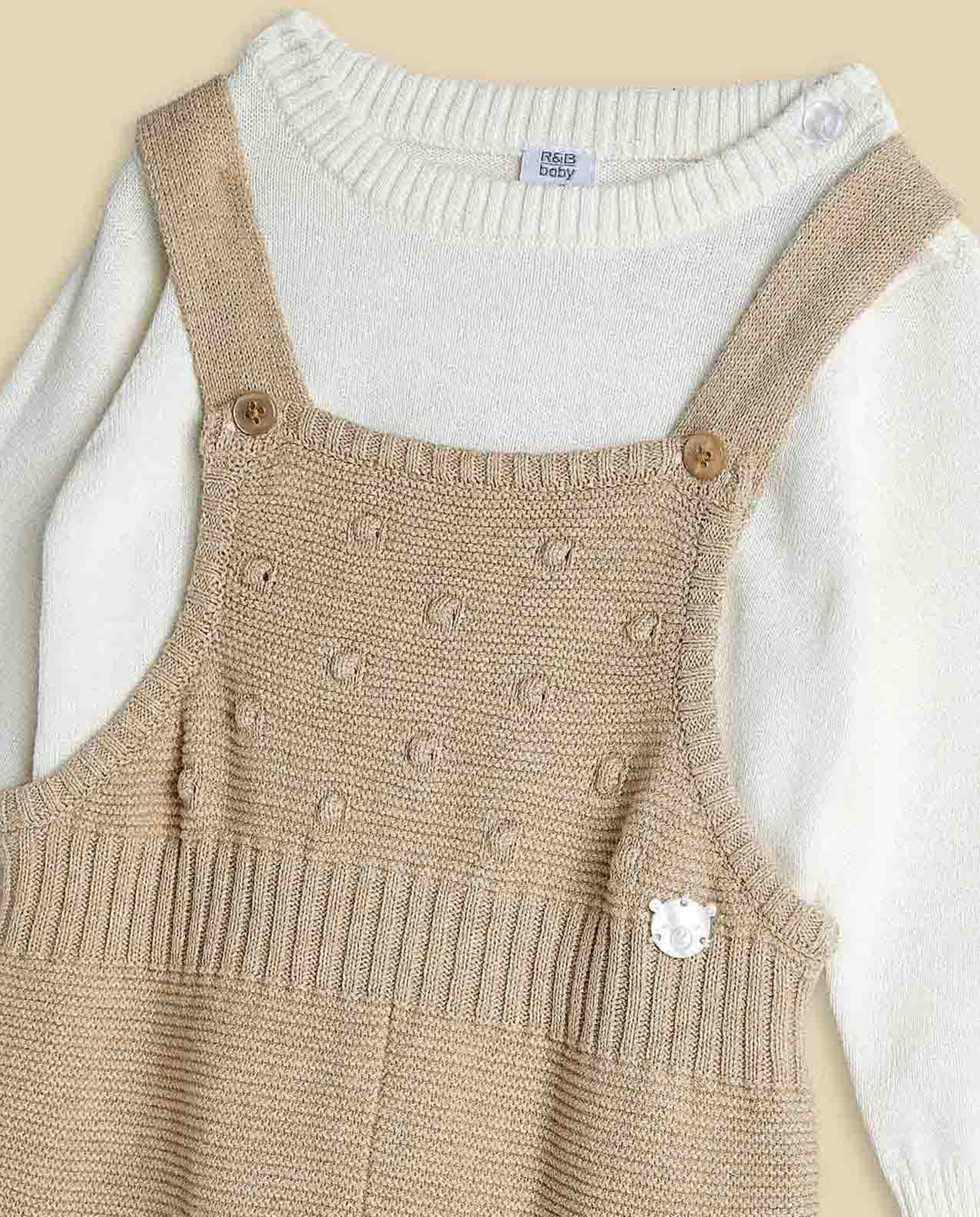 Solid T-Shirt and Knitted Romper Set