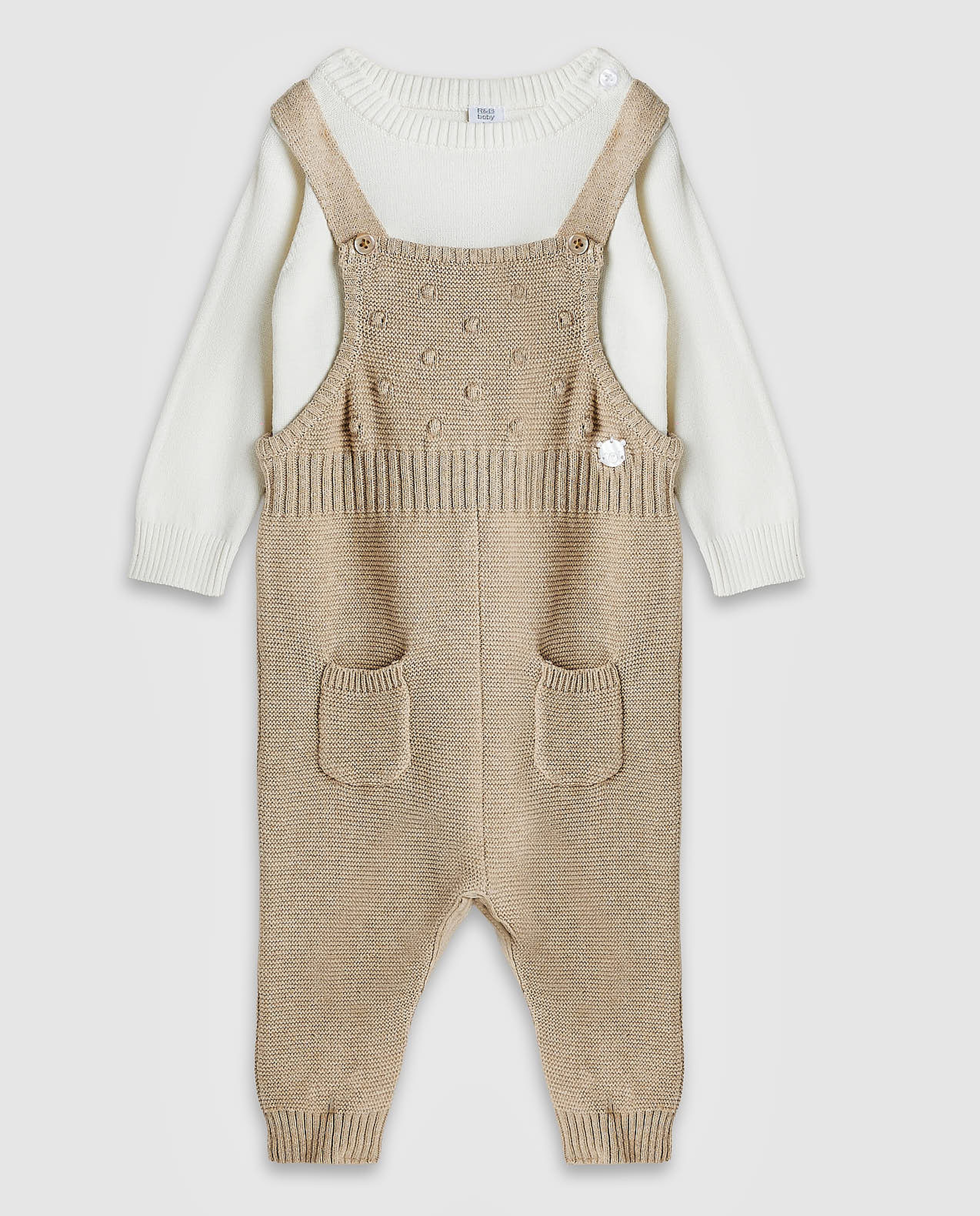 Solid T-Shirt and Knitted Romper Set