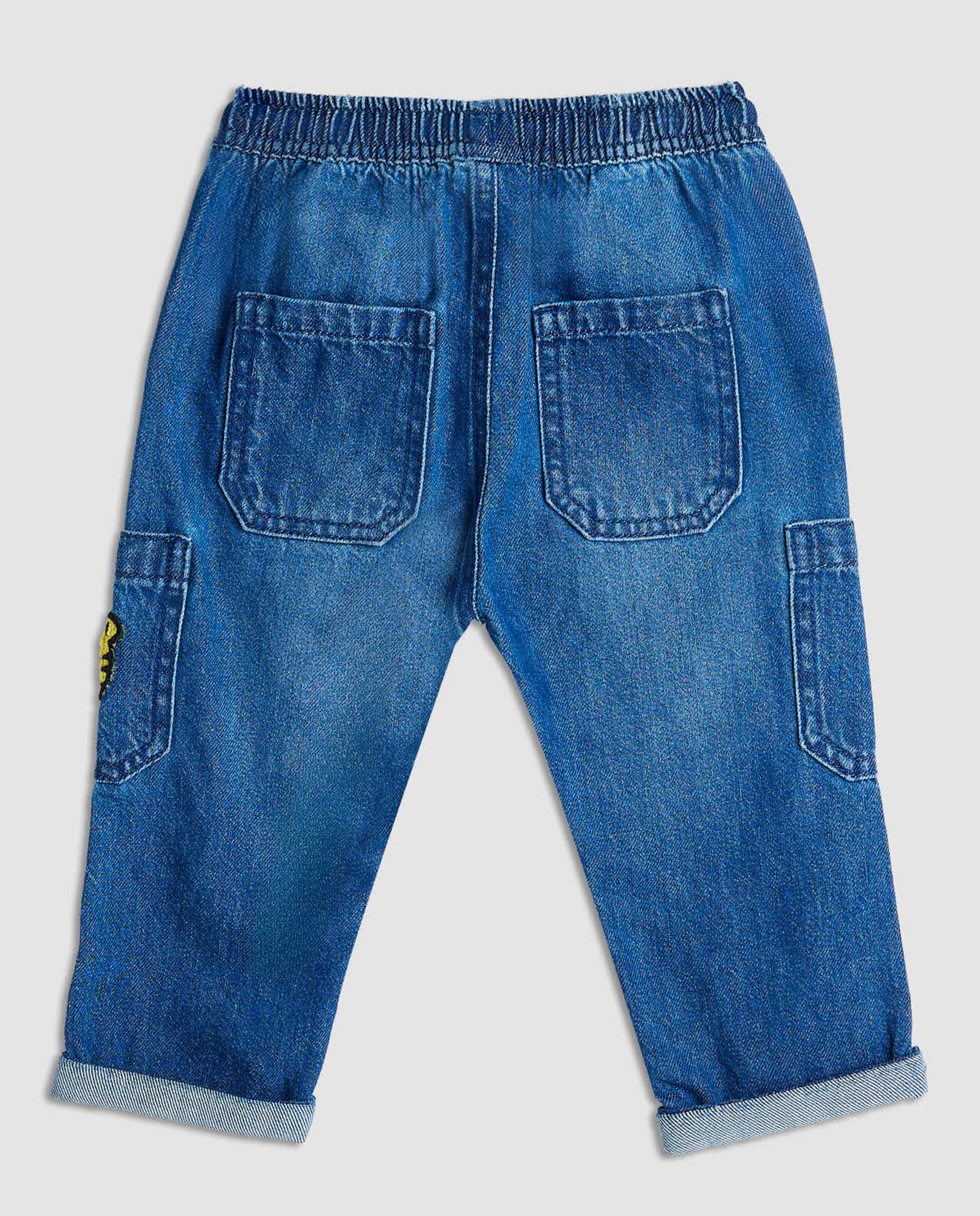 Appliqued Straight Fit Jeans with Drawstring Waist