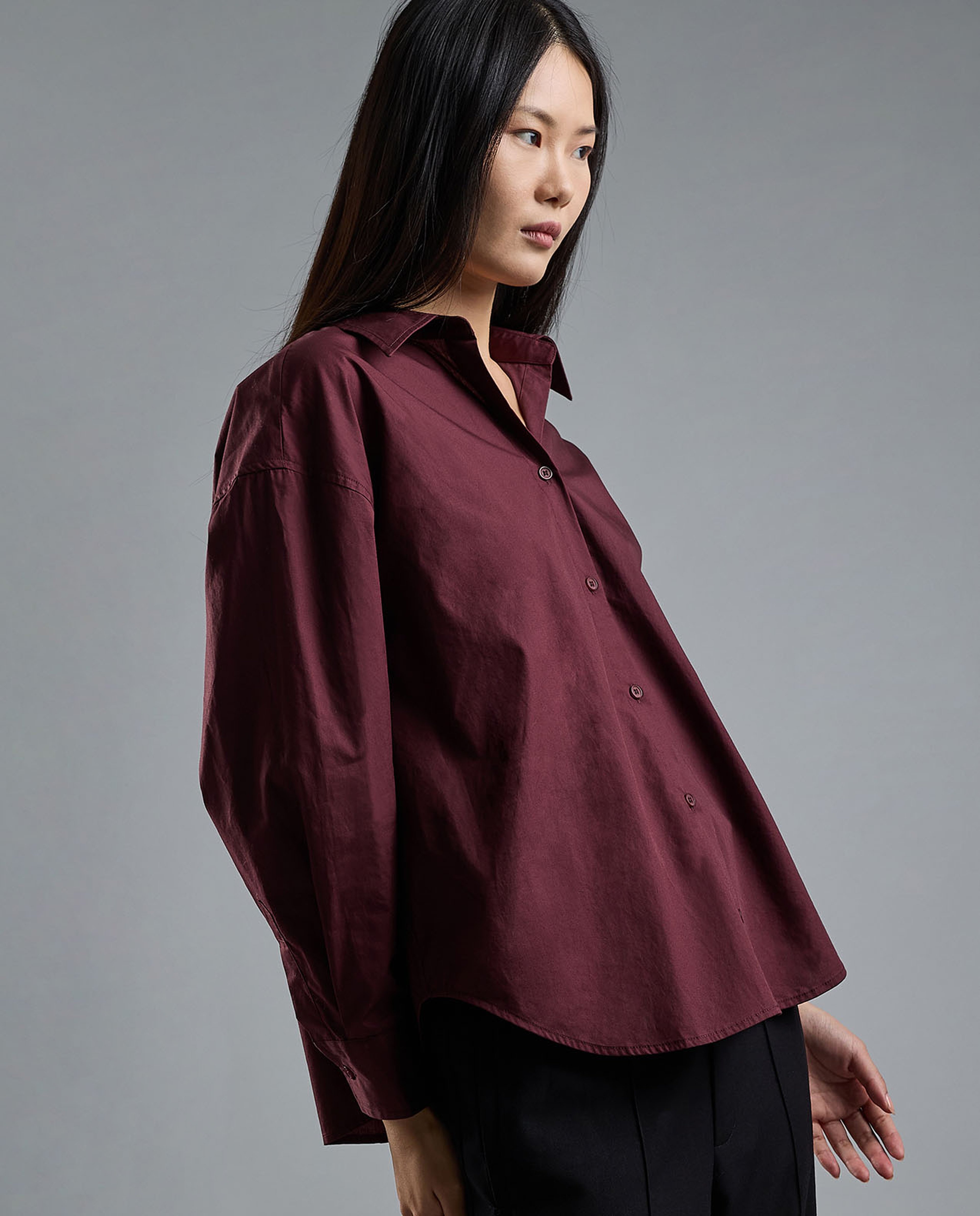 Solid Shirt with Classic Collar and Long Sleeves