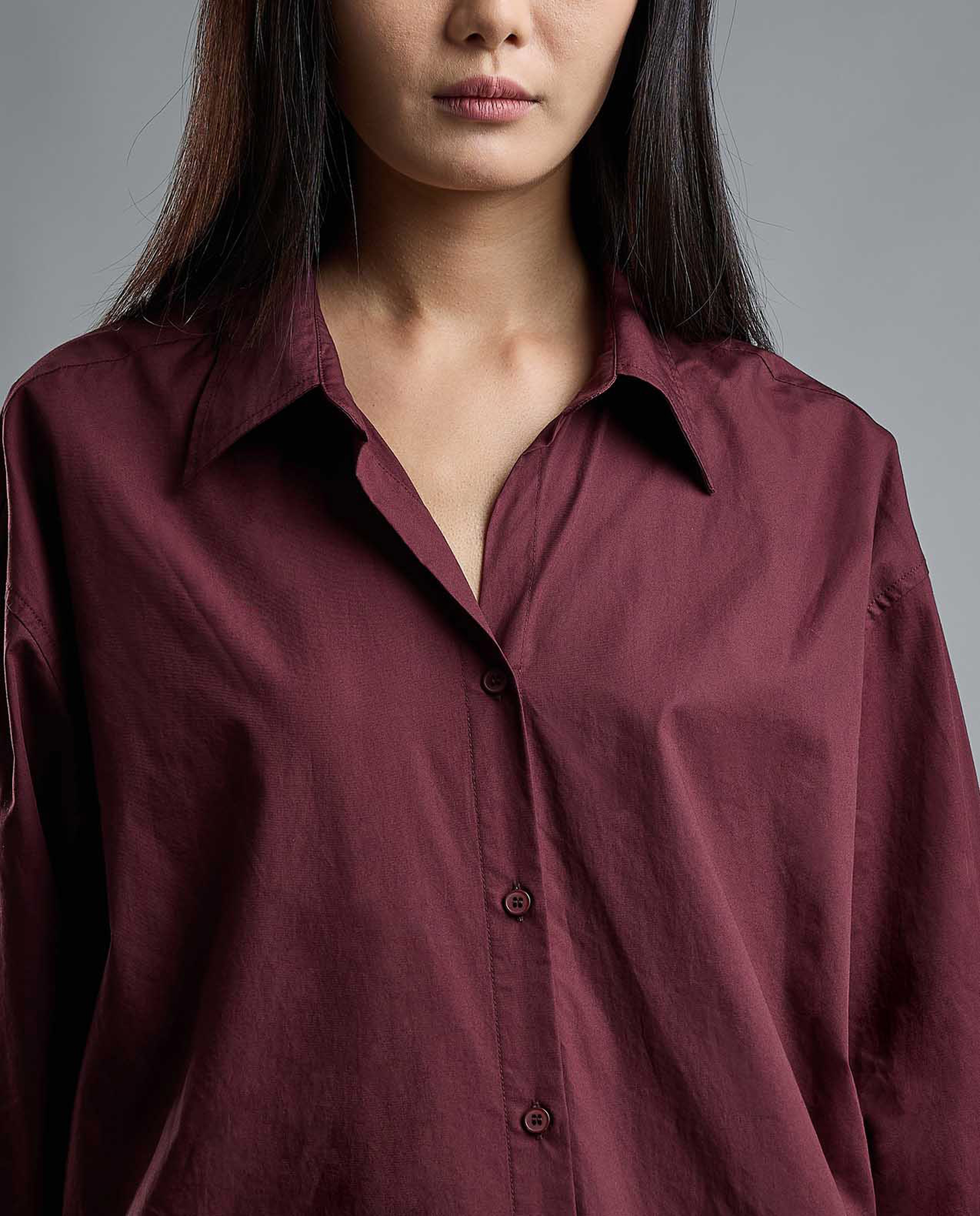 Solid Shirt with Classic Collar and Long Sleeves