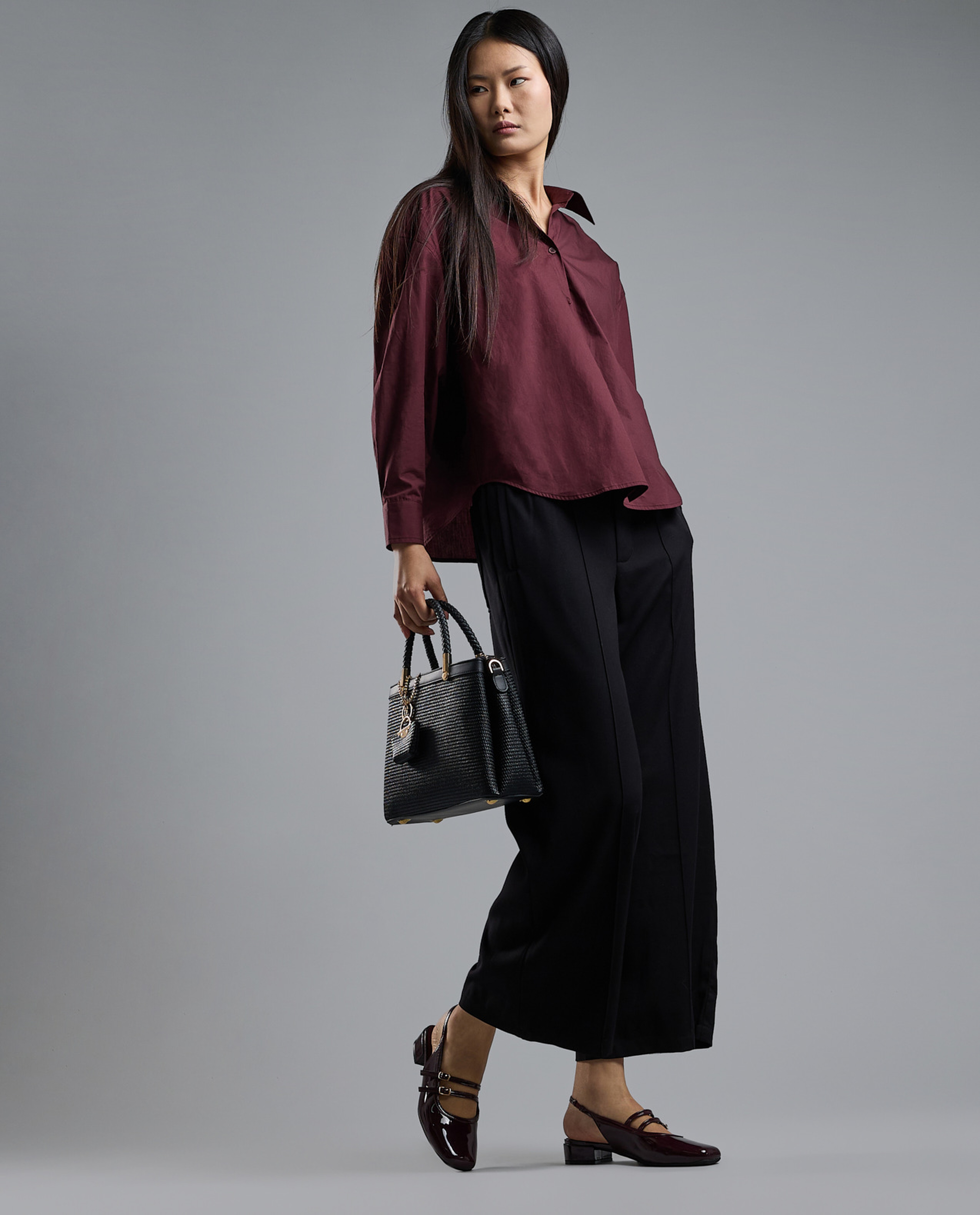 Solid Shirt with Classic Collar and Long Sleeves