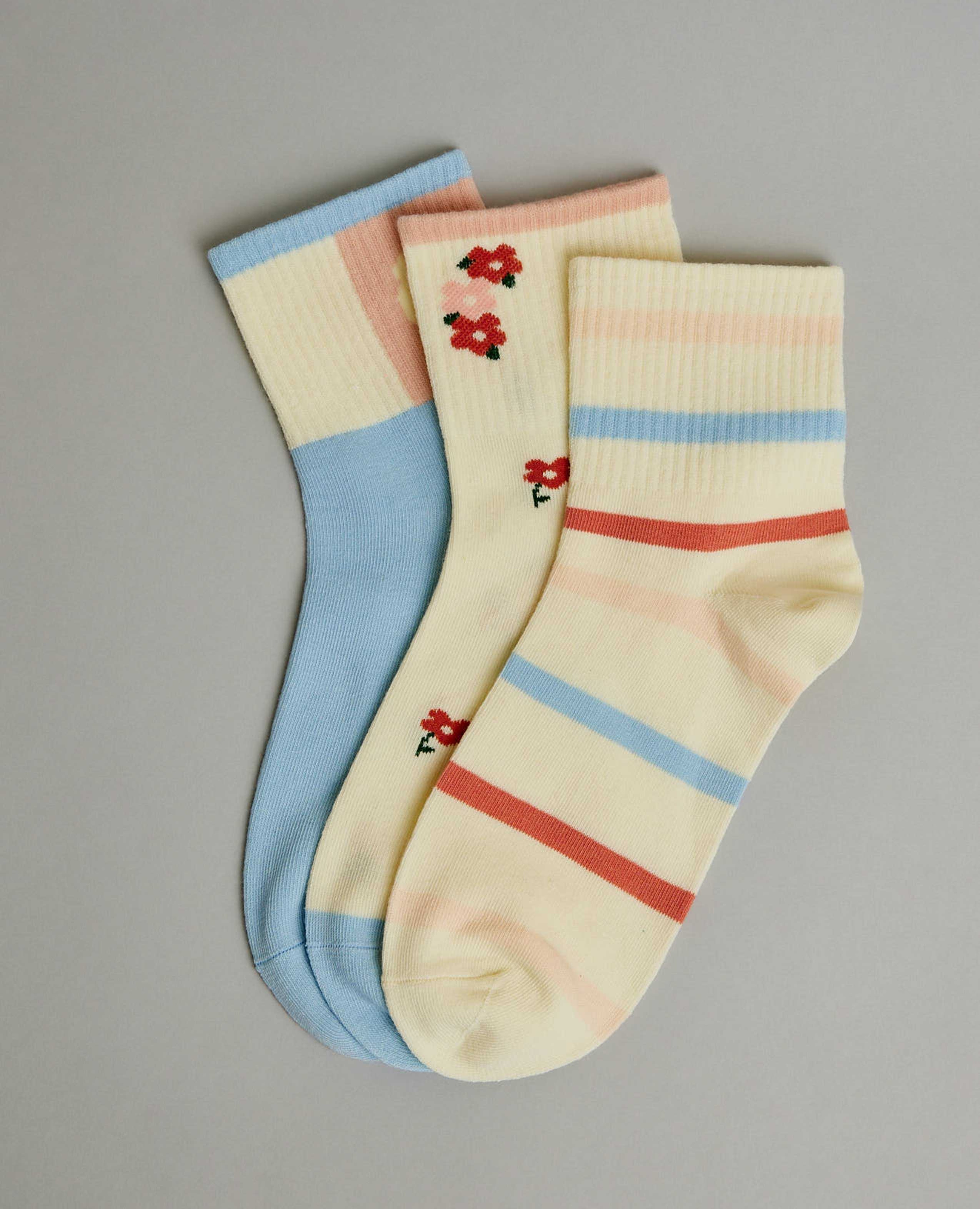 3 Pack Printed Crew Ankle Socks