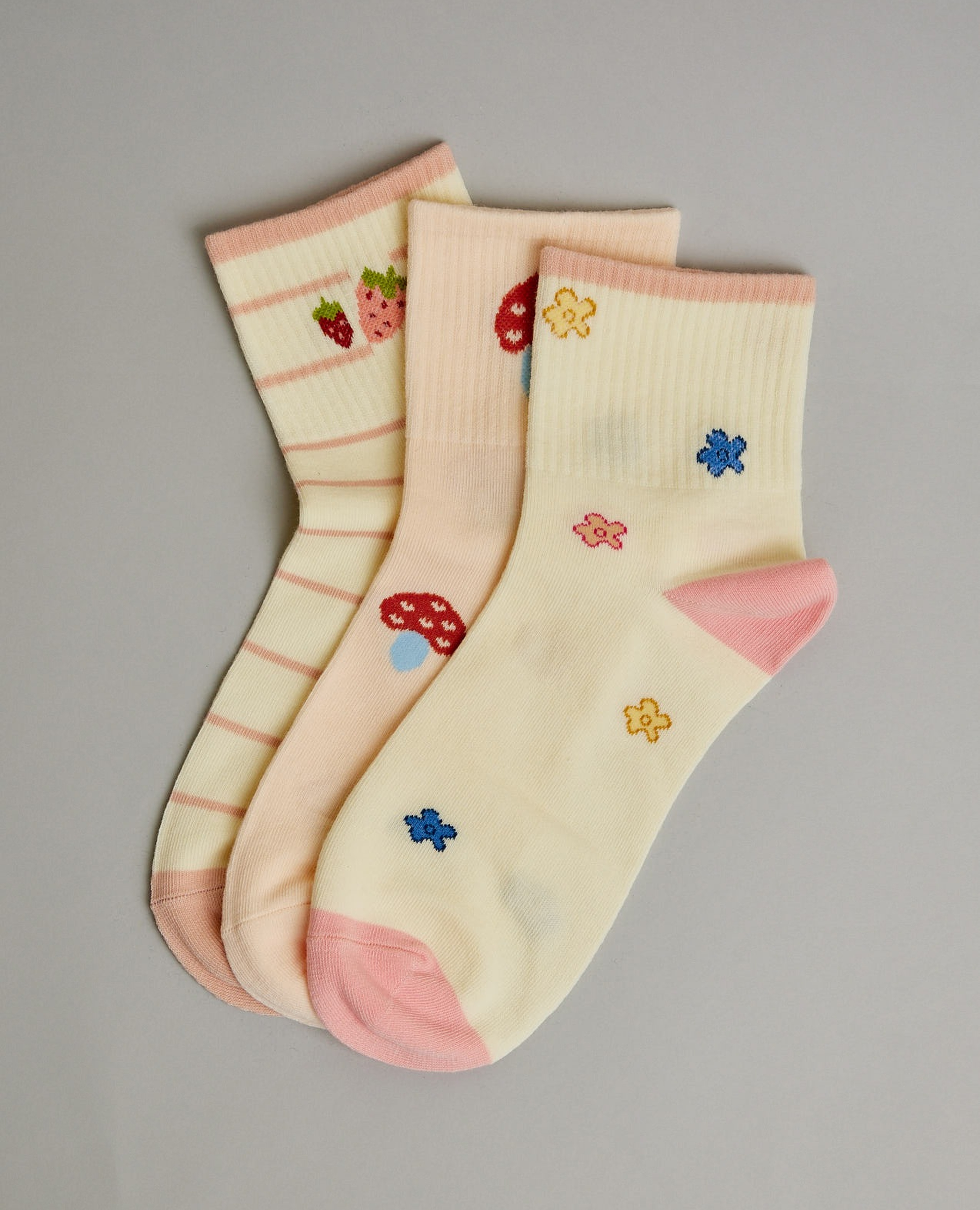 3 Pack Printed Crew Ankle Socks