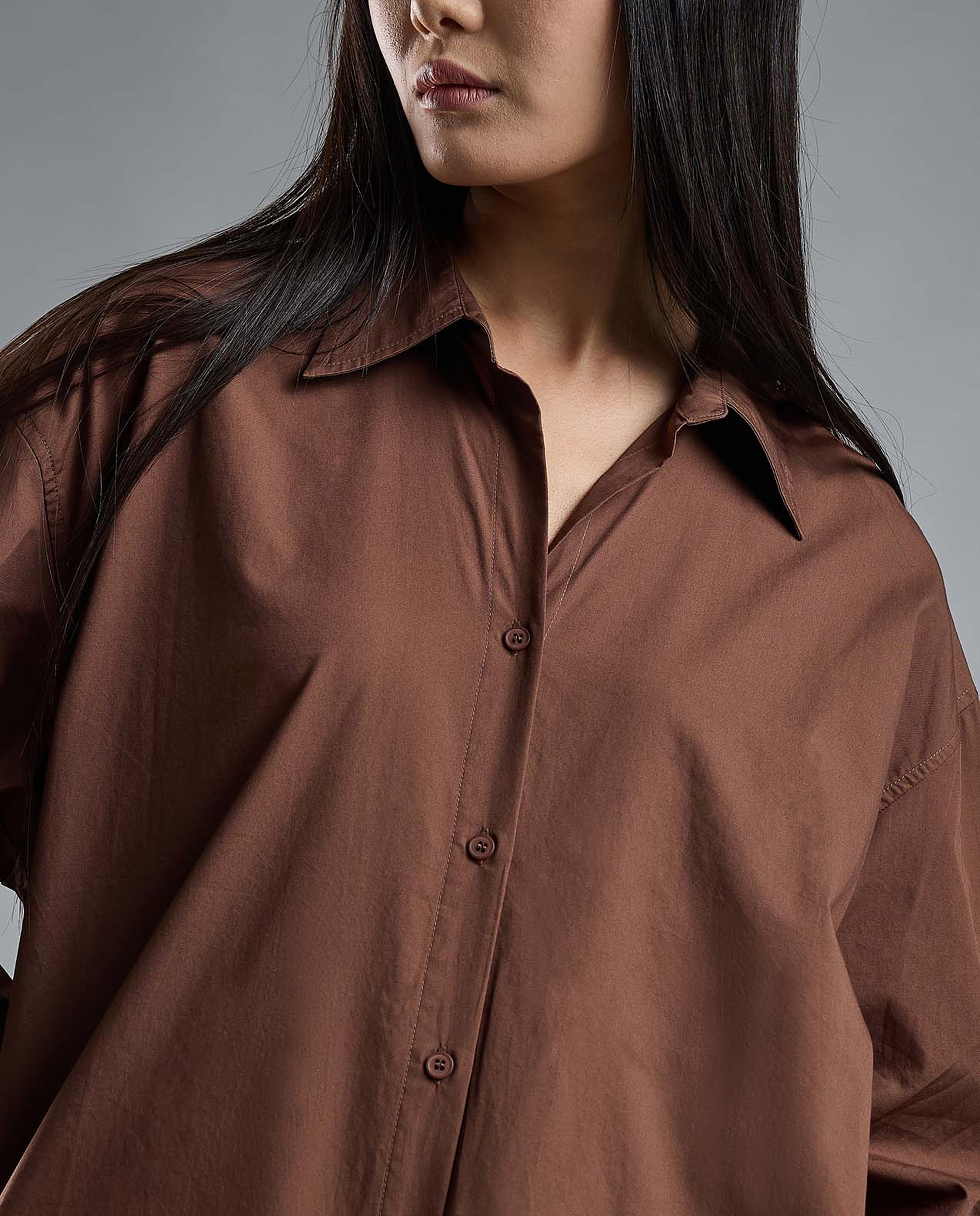 Solid Shirt with Classic Collar and Long Sleeves