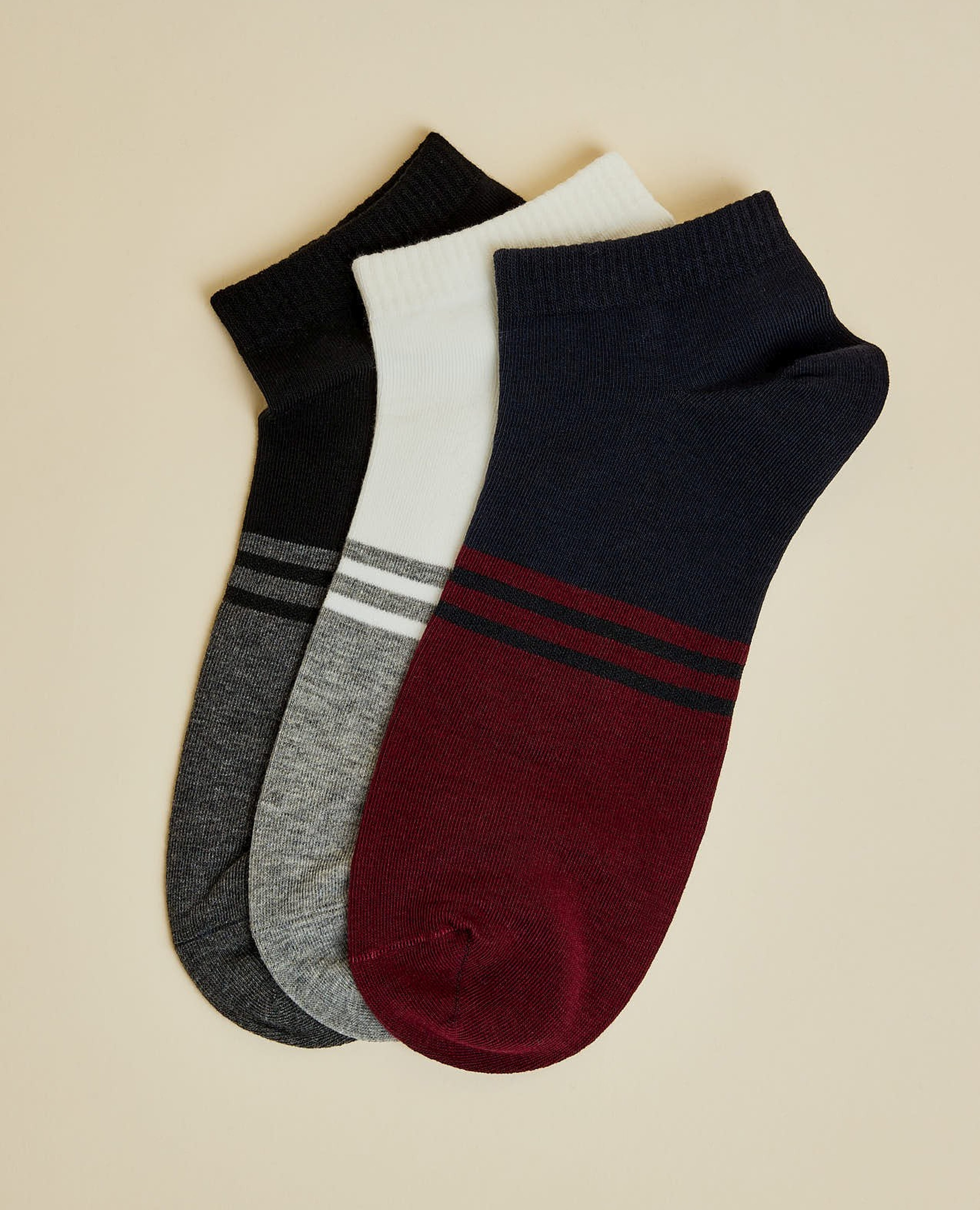 3 Pack Color Block Crew Ankle Socks