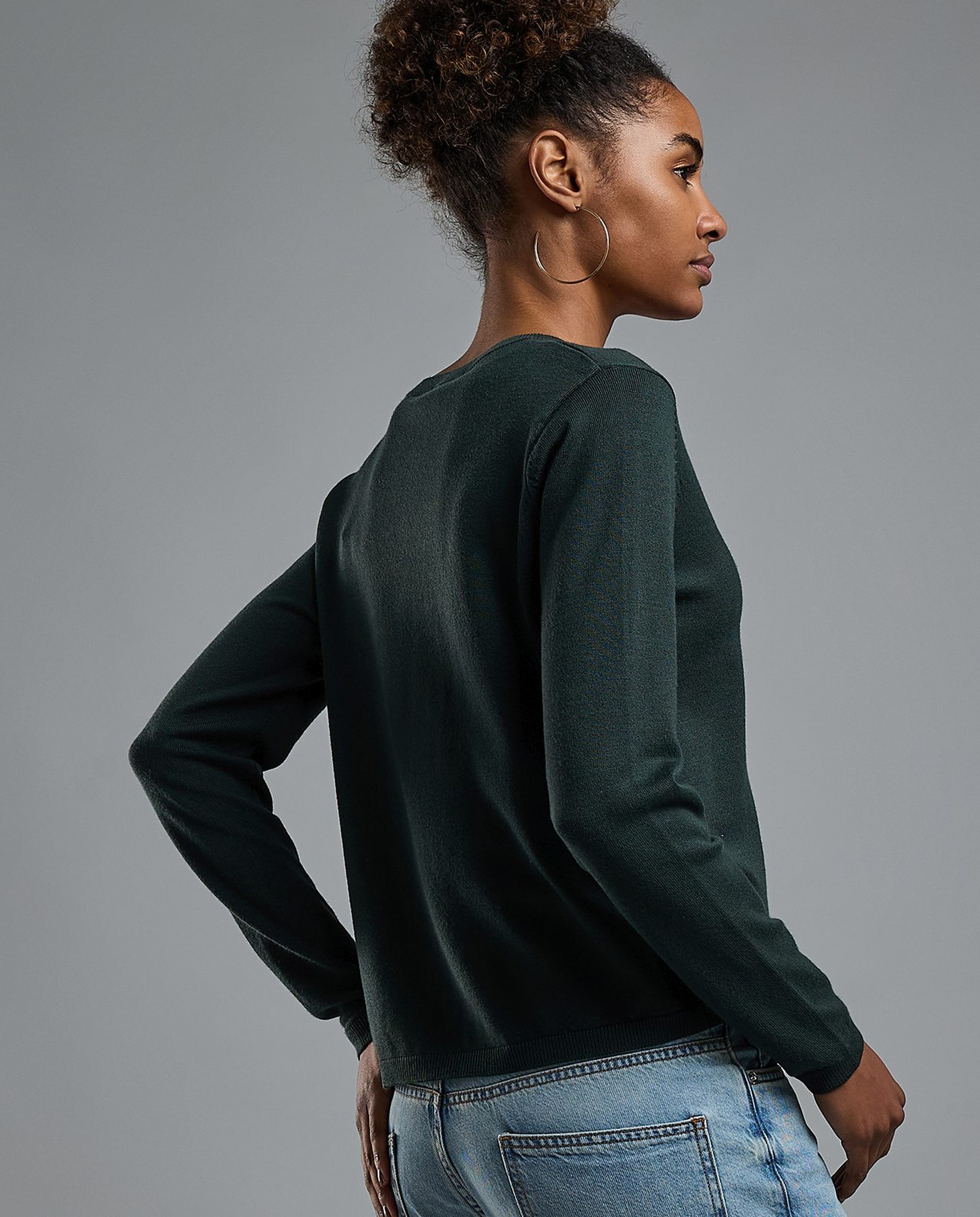 Solid V-Neck Cardigan with Button Closure