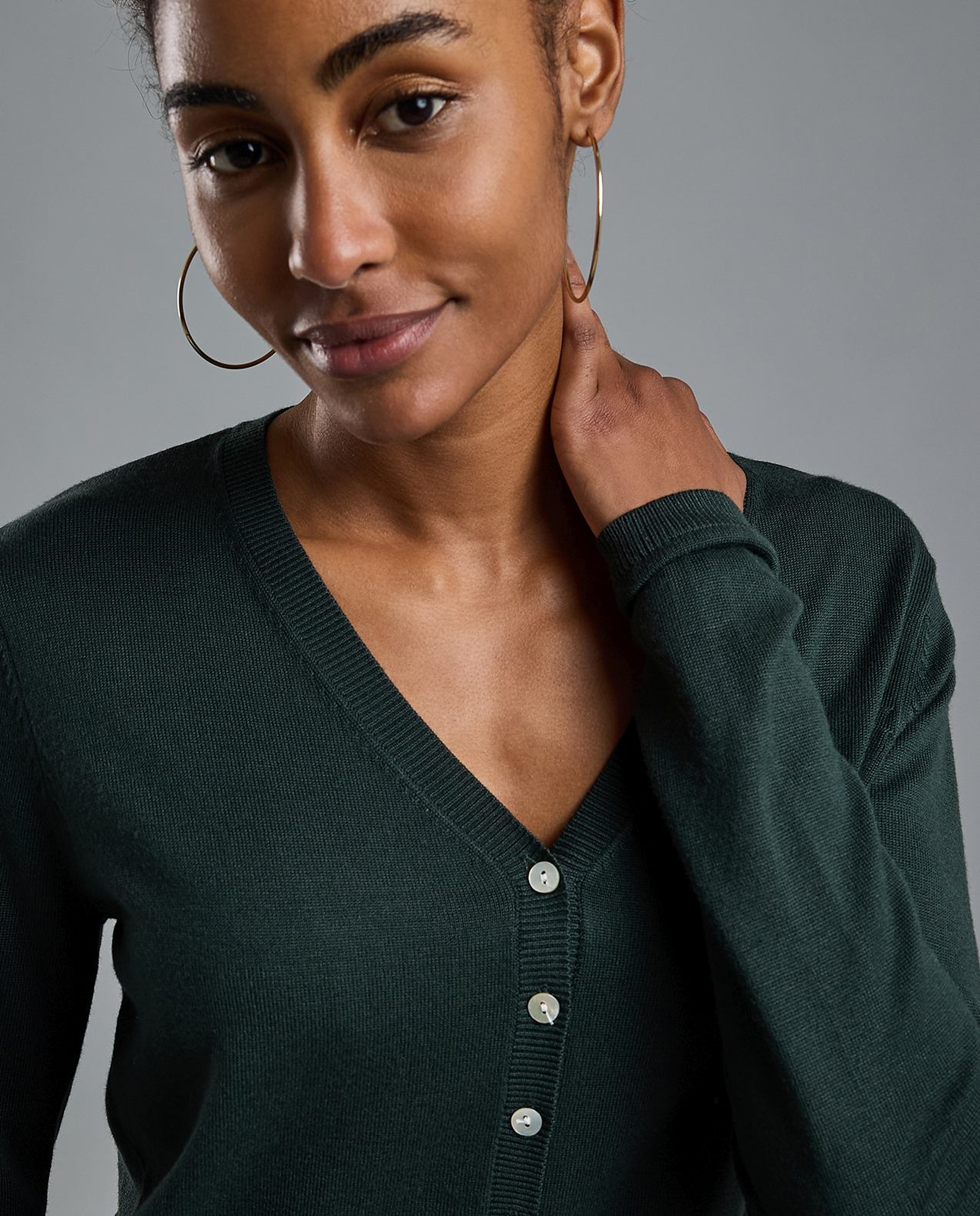 Solid V-Neck Cardigan with Button Closure