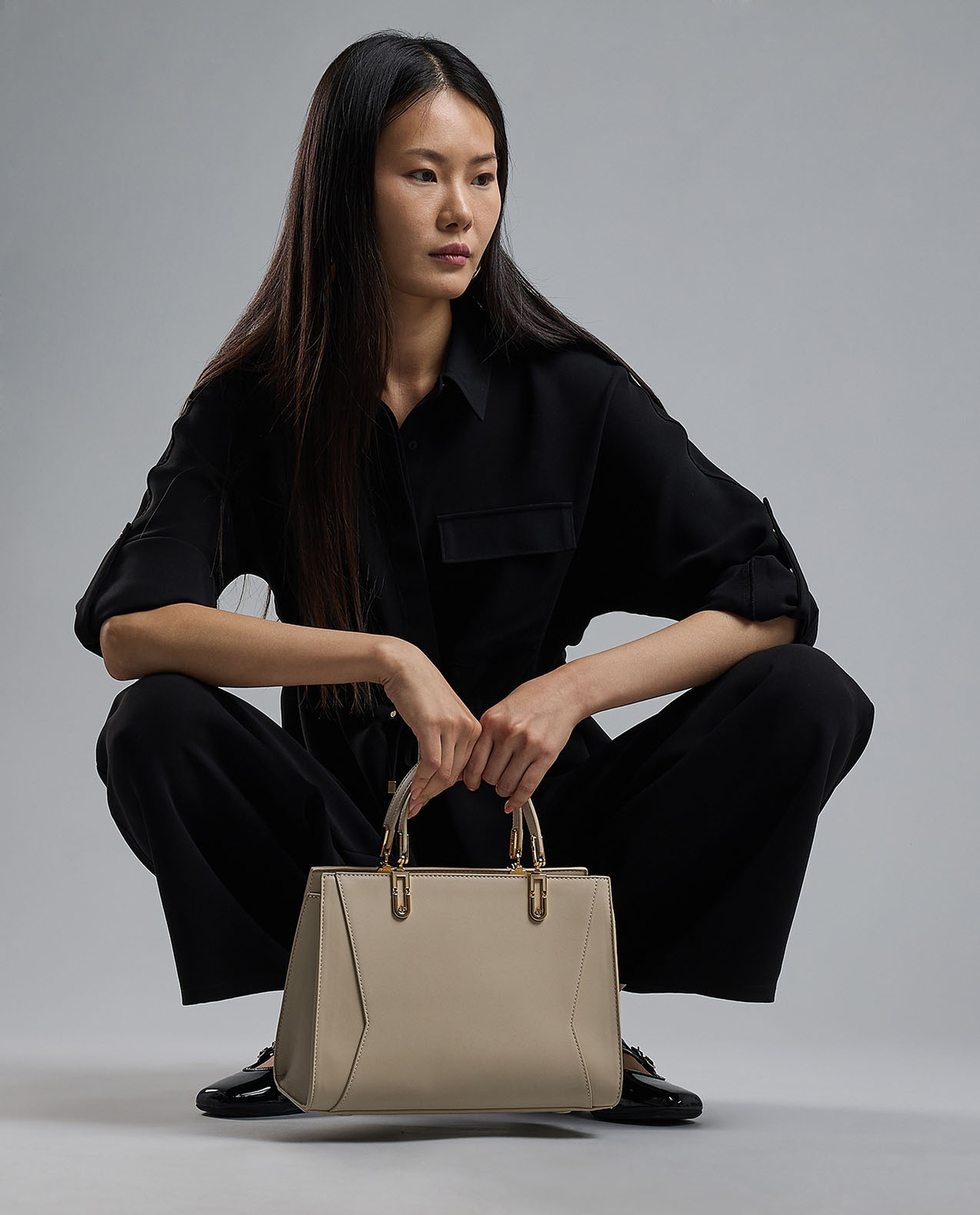 Solid Drawstring Shirt with Classic Collar and Long Sleeves