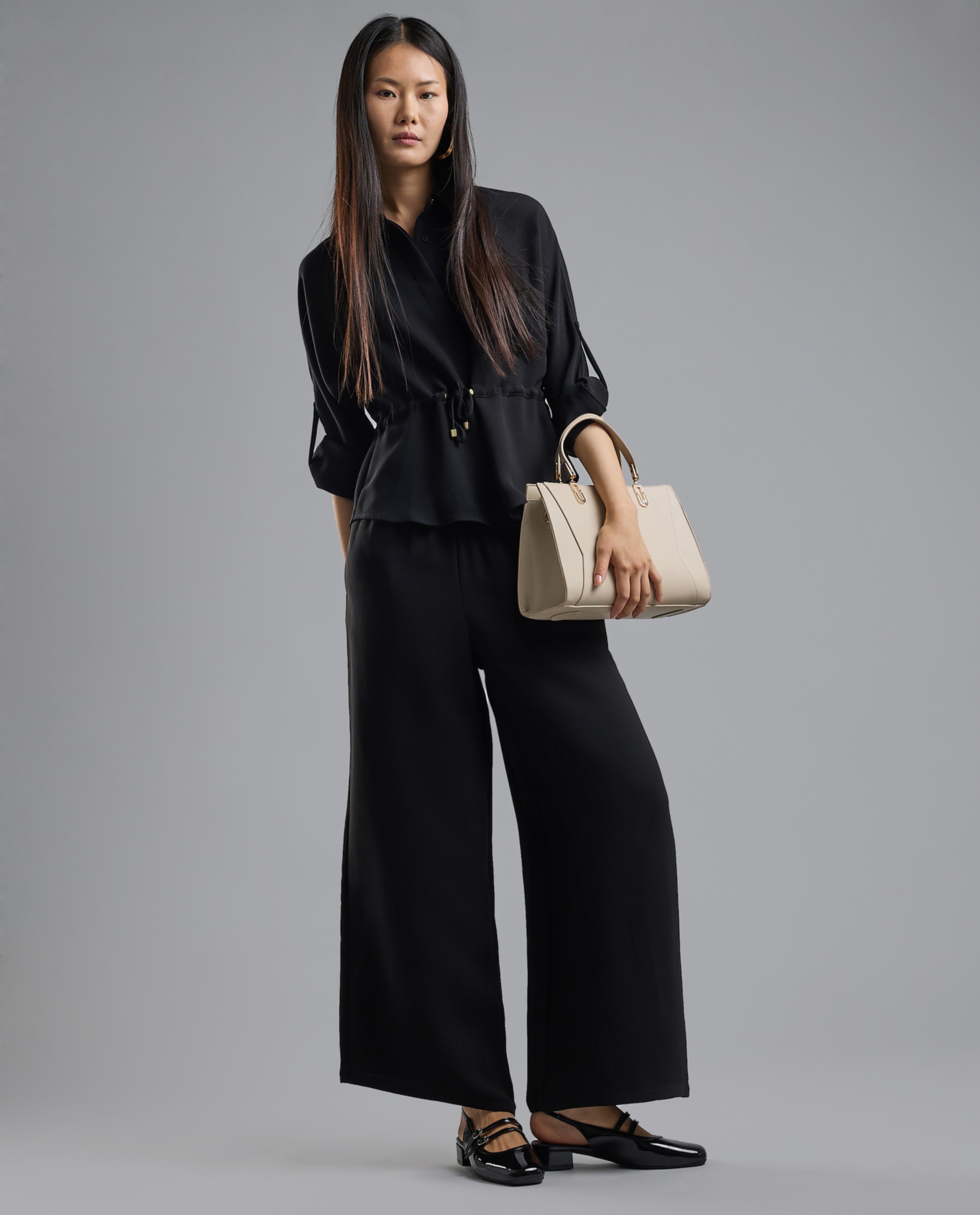 Solid Wide Leg Pants with Elastic Waist