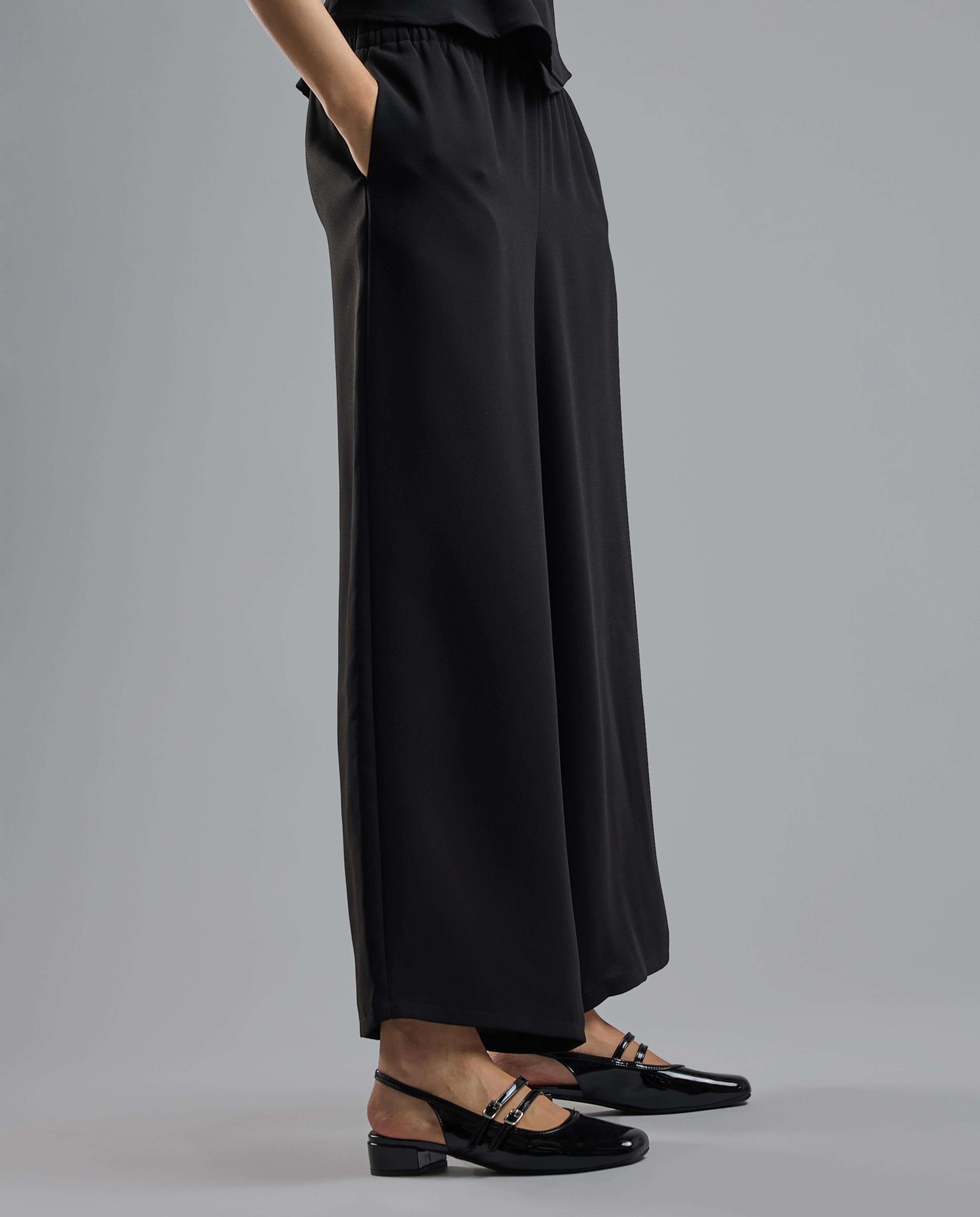 Solid Wide Leg Pants with Elastic Waist